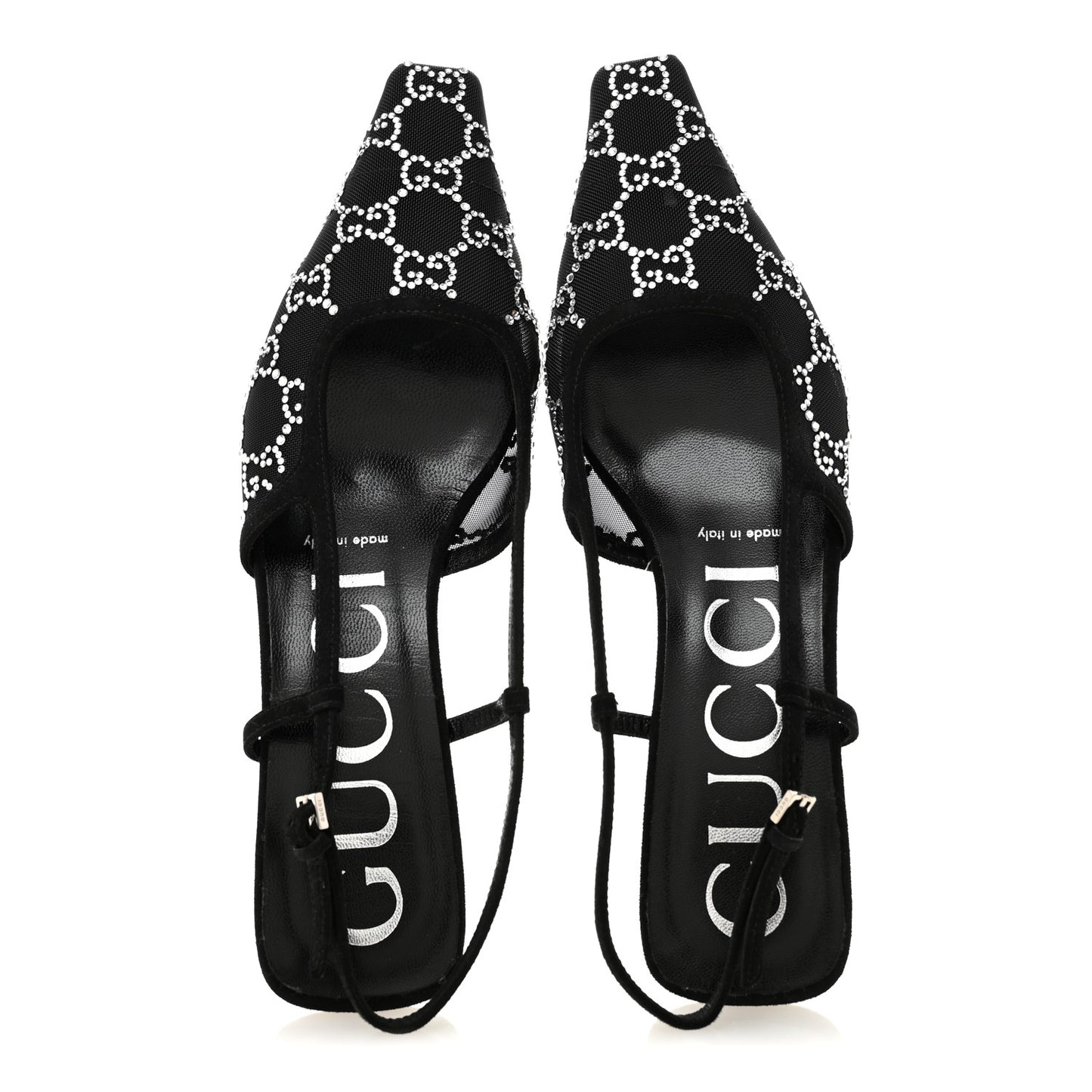 Tela Retino Kid Scamosciato Crystal GG Monogram Square G 35mm Slingback Pumps 37 Black