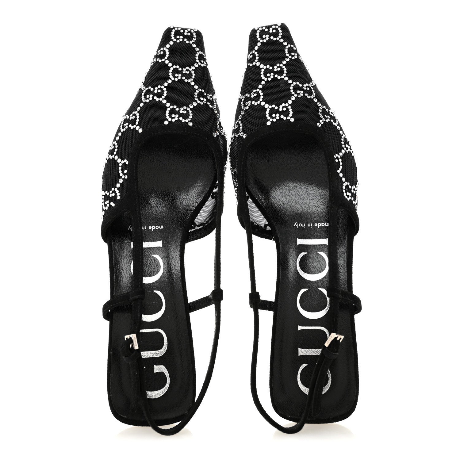 Gucci Tela Retino Kid Scamosciato Crystal GG Monogram Square G 35mm Slingback Pumps 37 Black 2 of 9