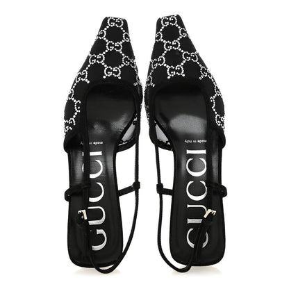 Gucci Tela Retino Kid Scamosciato Crystal GG Monogram Square G 35mm Slingback Pumps 37 Black 2 of 9