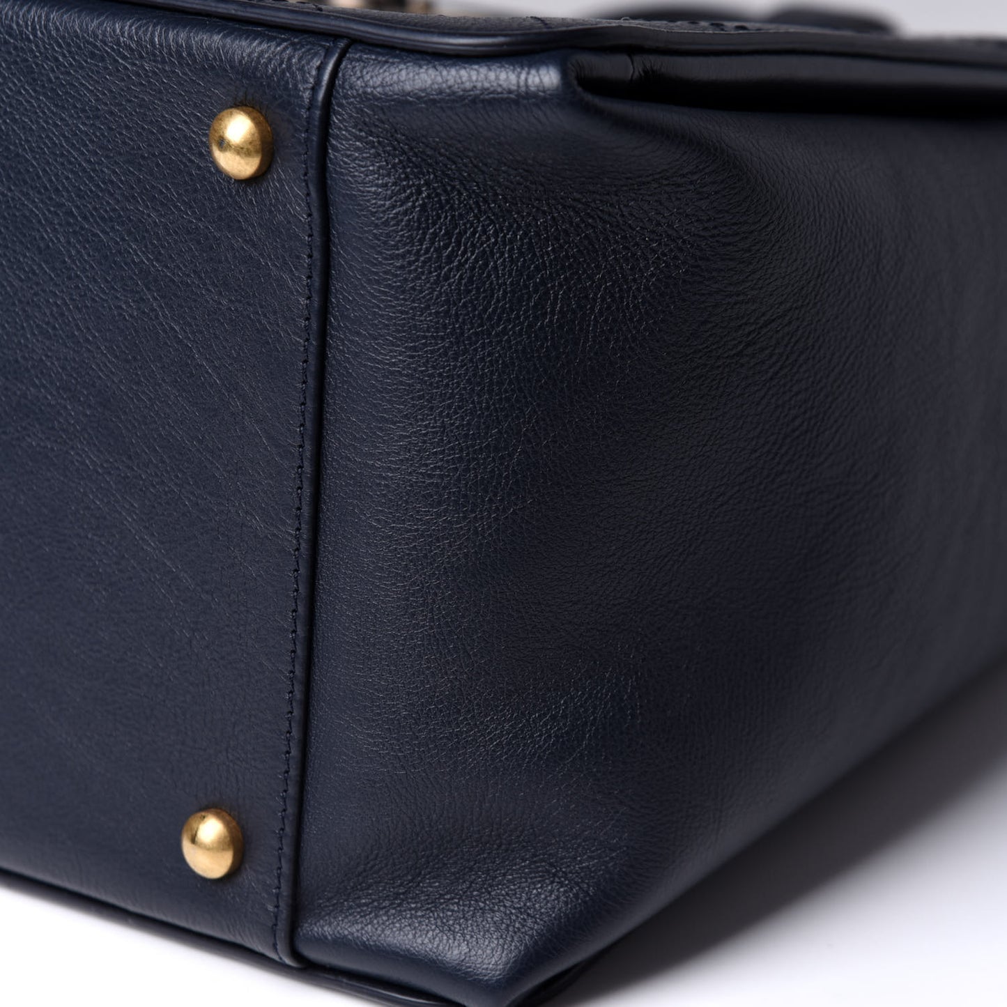 Calfskin Stitched Large Straight Lines Shopping Tote Navy