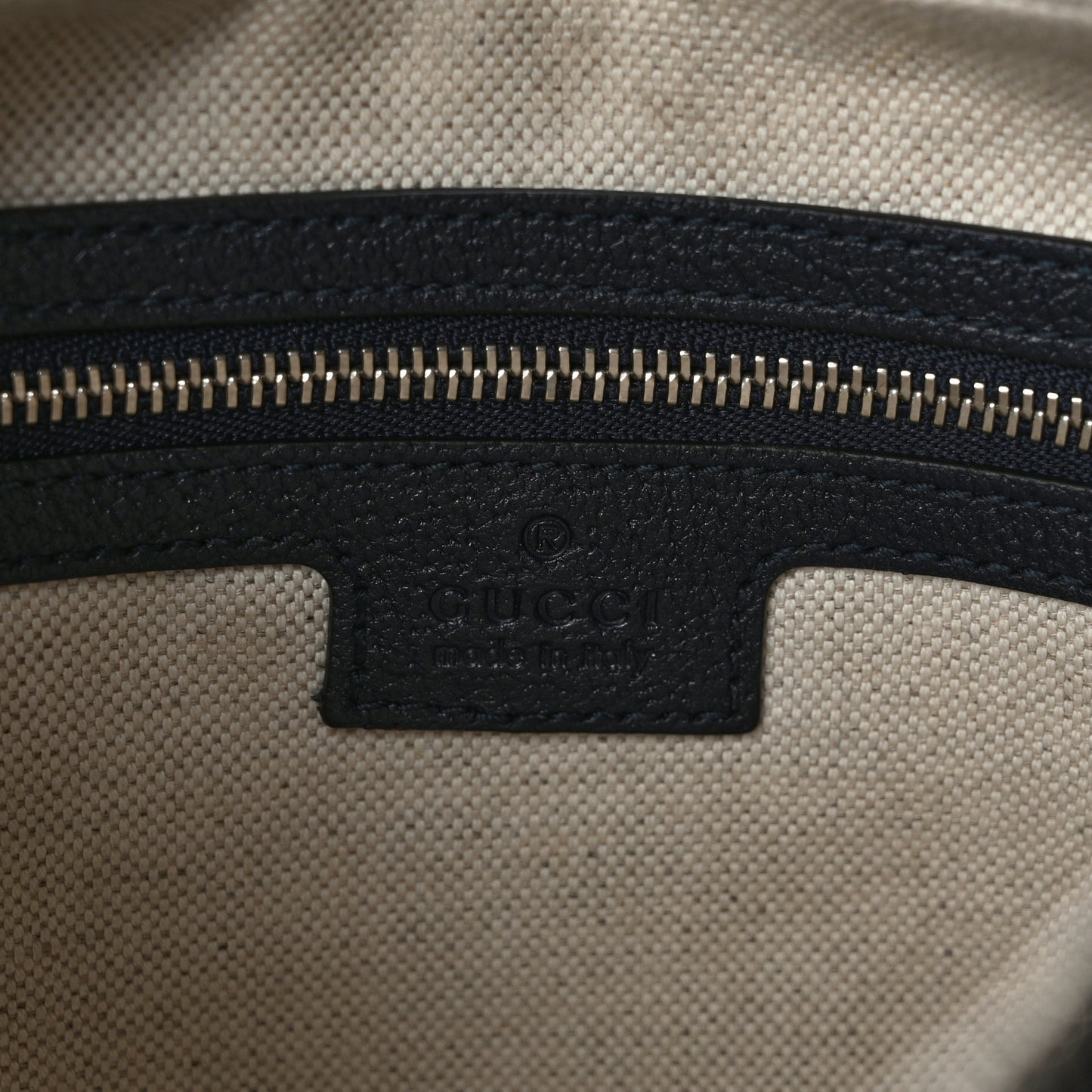 GG Supreme Monogram Textured Calfskin Web Large Attache Shoulder Bag Beige Blue
