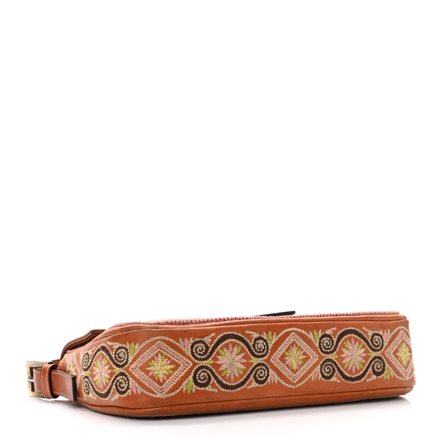 Fendi Calfskin Embroidered Baguette Brown 4 of 14
