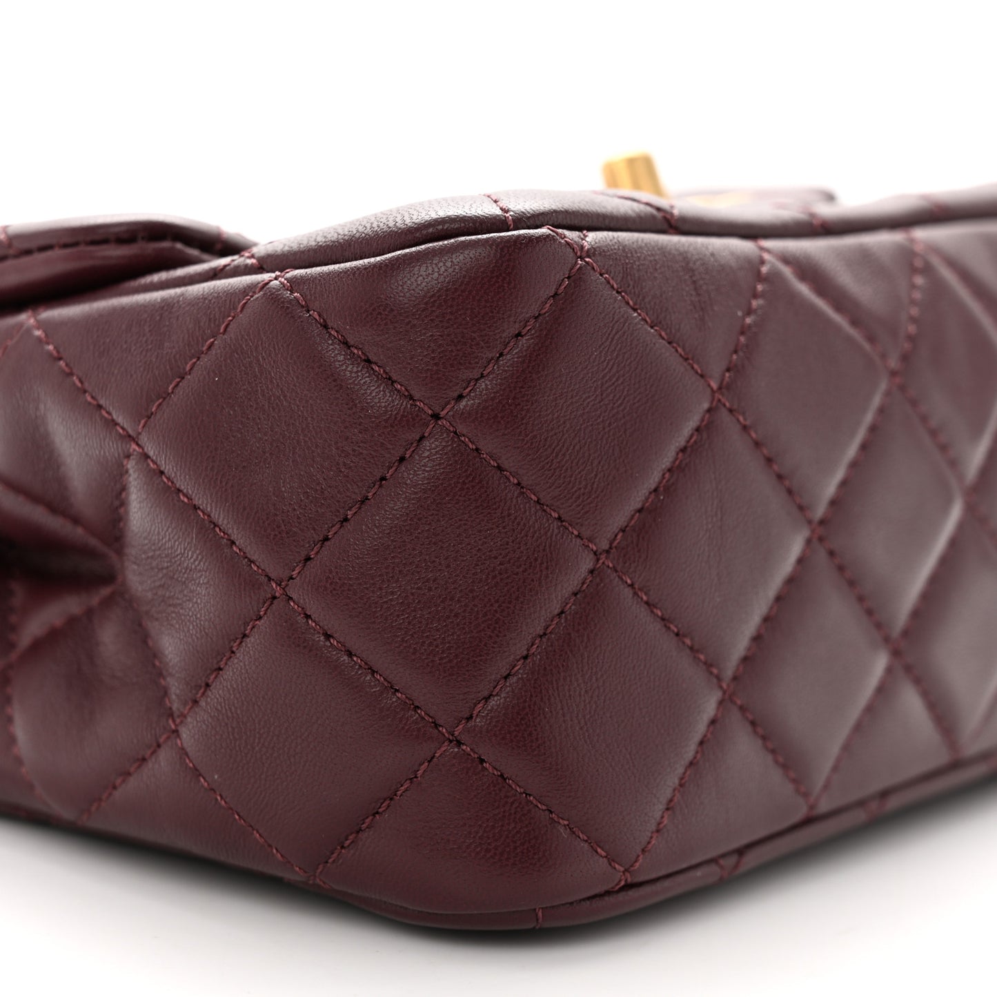 Lambskin Quilted Mini Pearl Crush Flap Burgundy