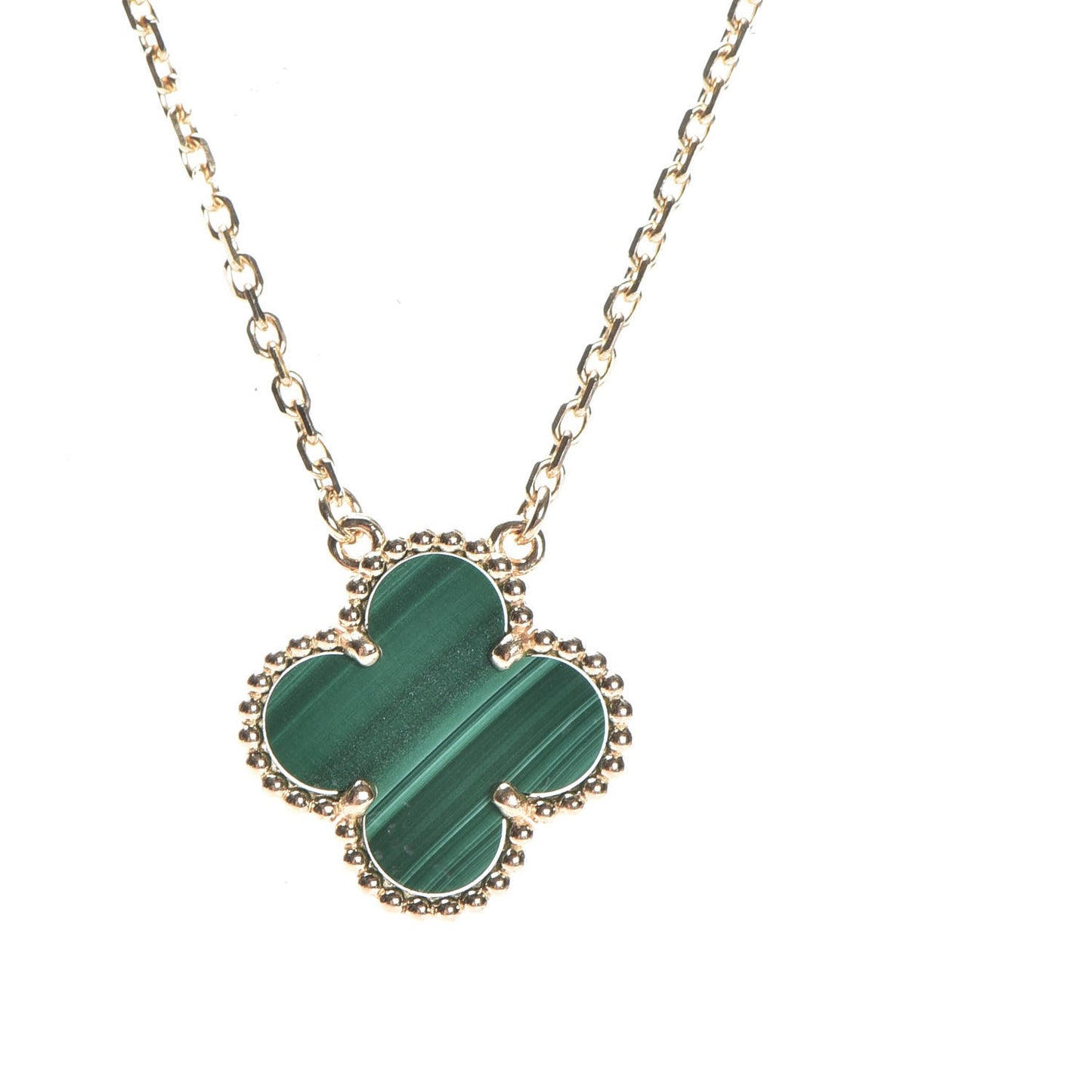 18K Yellow Gold Malachite Vintage Alhambra Pendant Necklace
