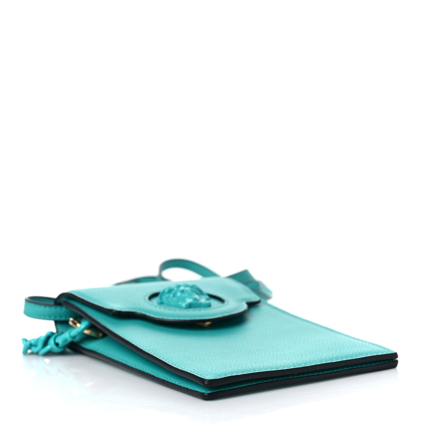 Calfskin La Medusa Chain Crossbody Phone Pouch Turquoise