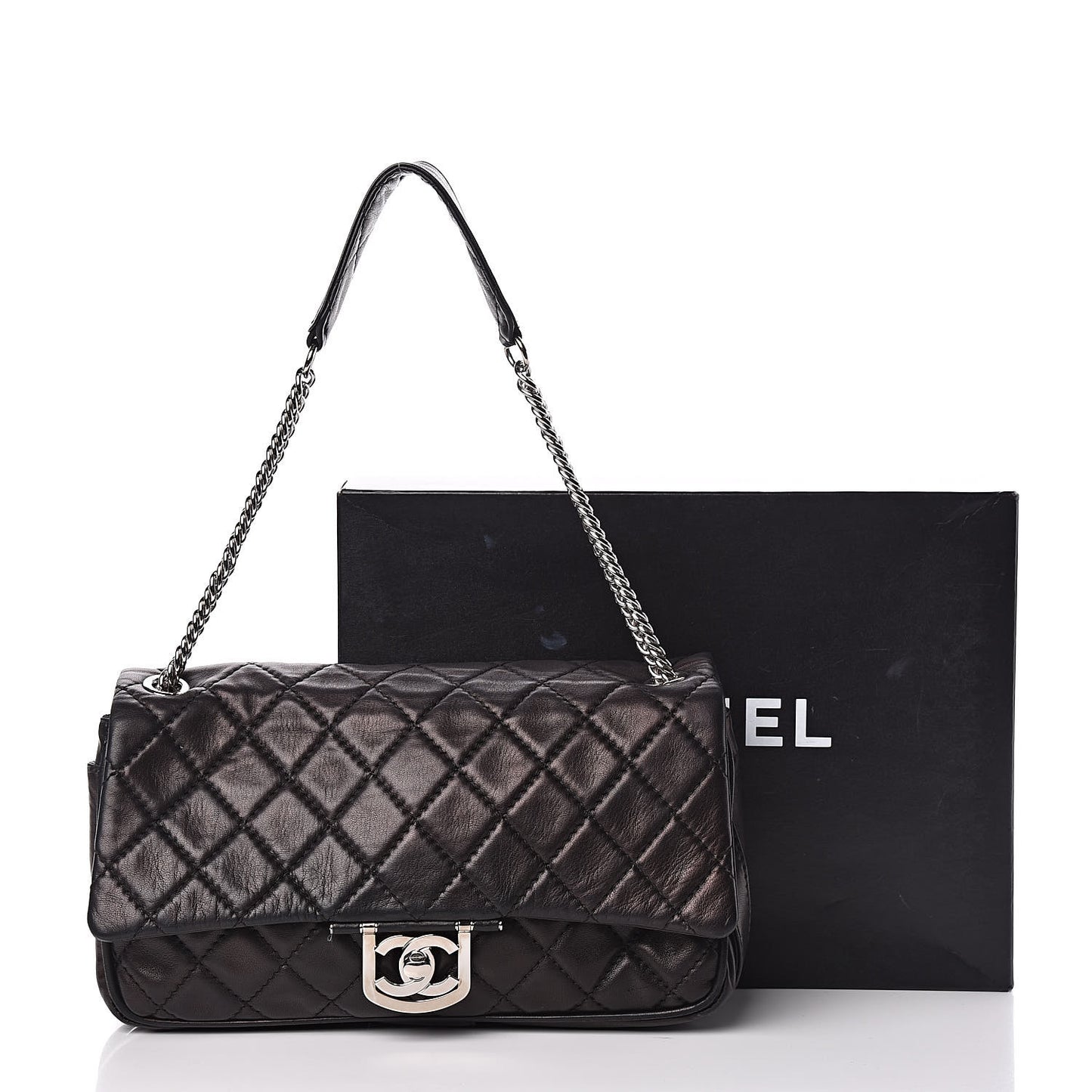 Lambskin Quilted Jumbo Icons Secret Label Flap Black