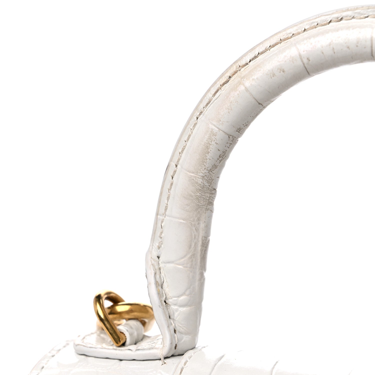 Balenciaga Shiny Calfskin Crocodile Embossed Hourglass Top Handle Bag XS White 16 of 16