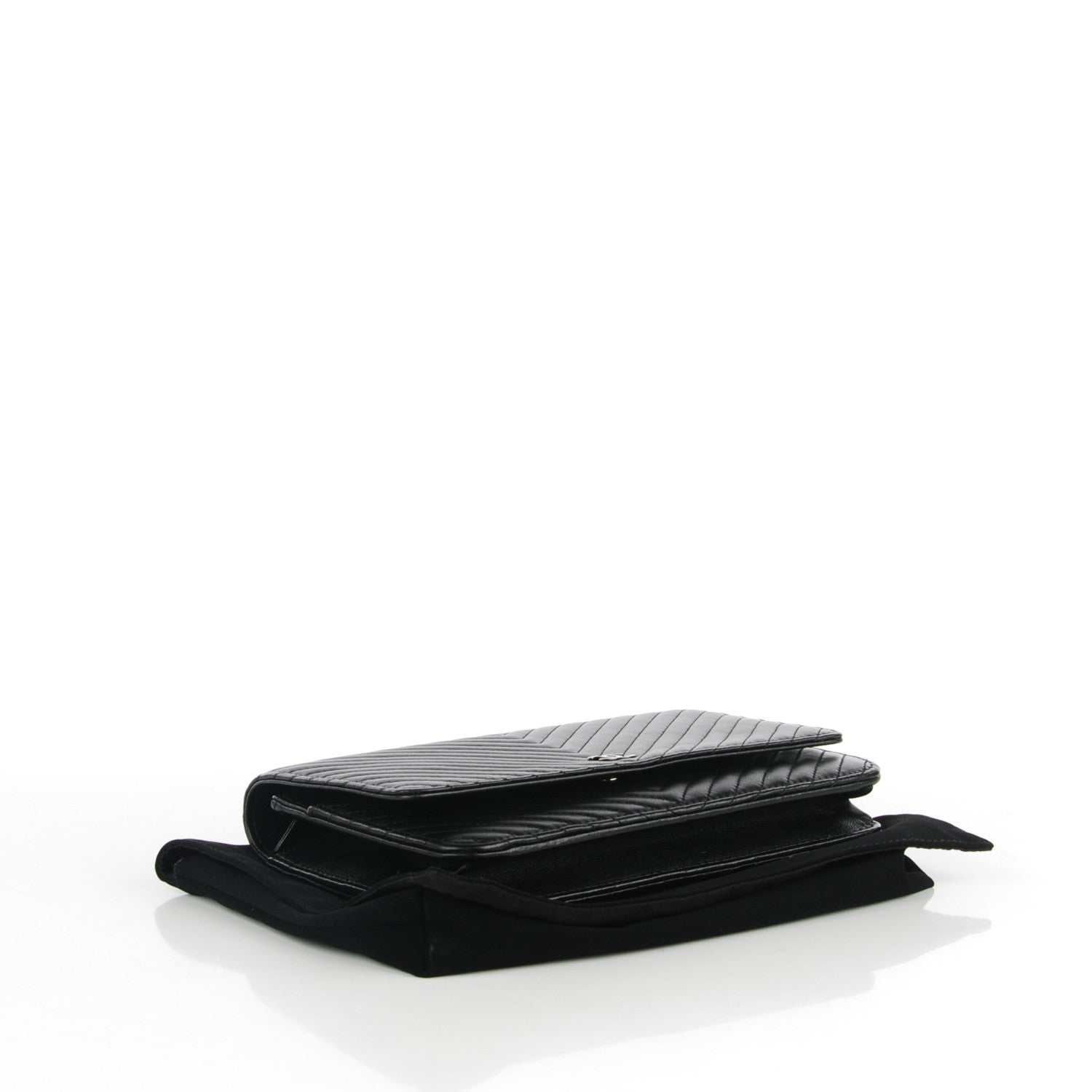 Chanel Calfskin Chevron Wallet On Chain WOC So Black 4 of 8