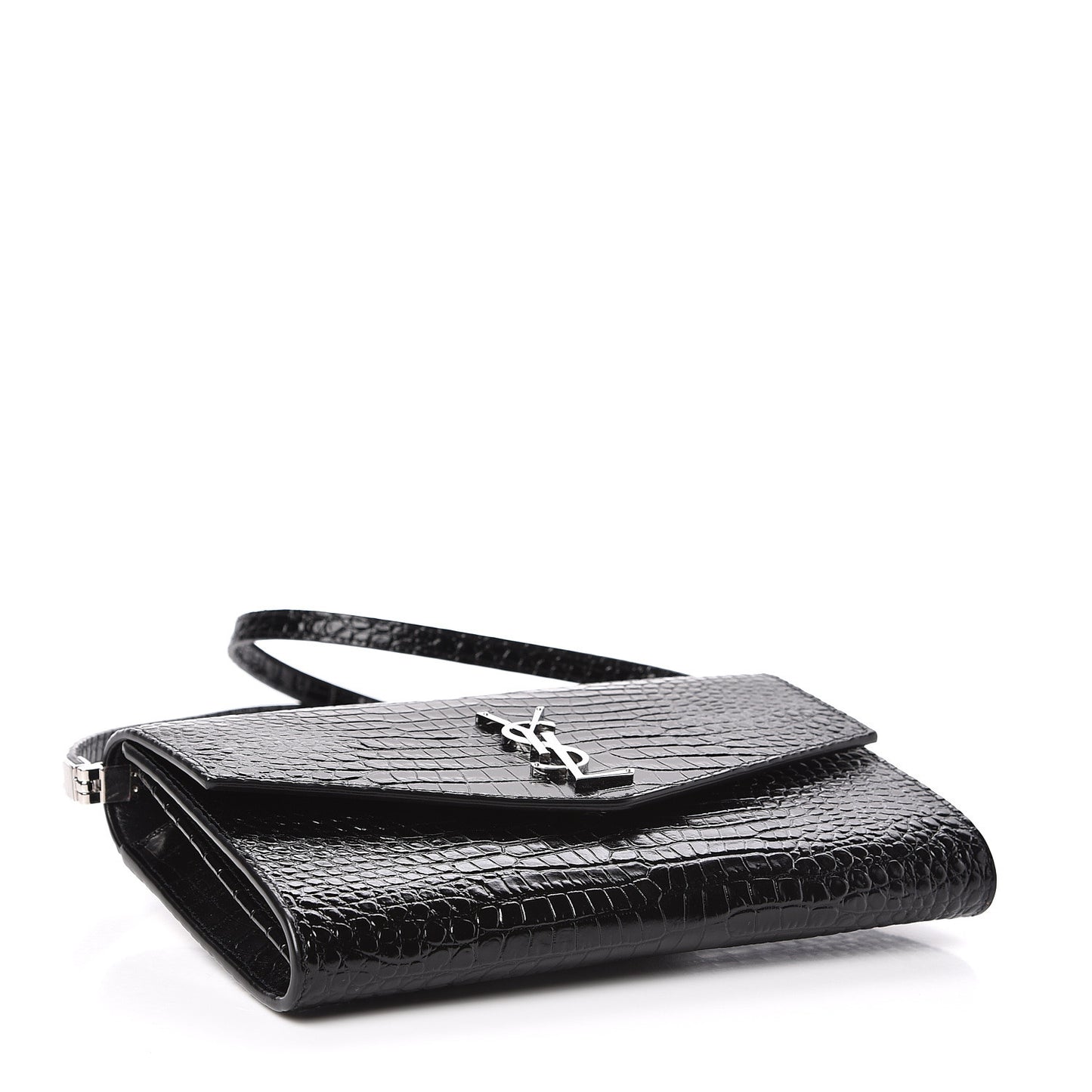 Calfskin Crocodile Embossed Monogram Uptown Crossbody Black