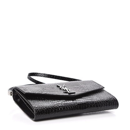 Saint Laurent Calfskin Crocodile Embossed Monogram Uptown Crossbody Black 4 of 11