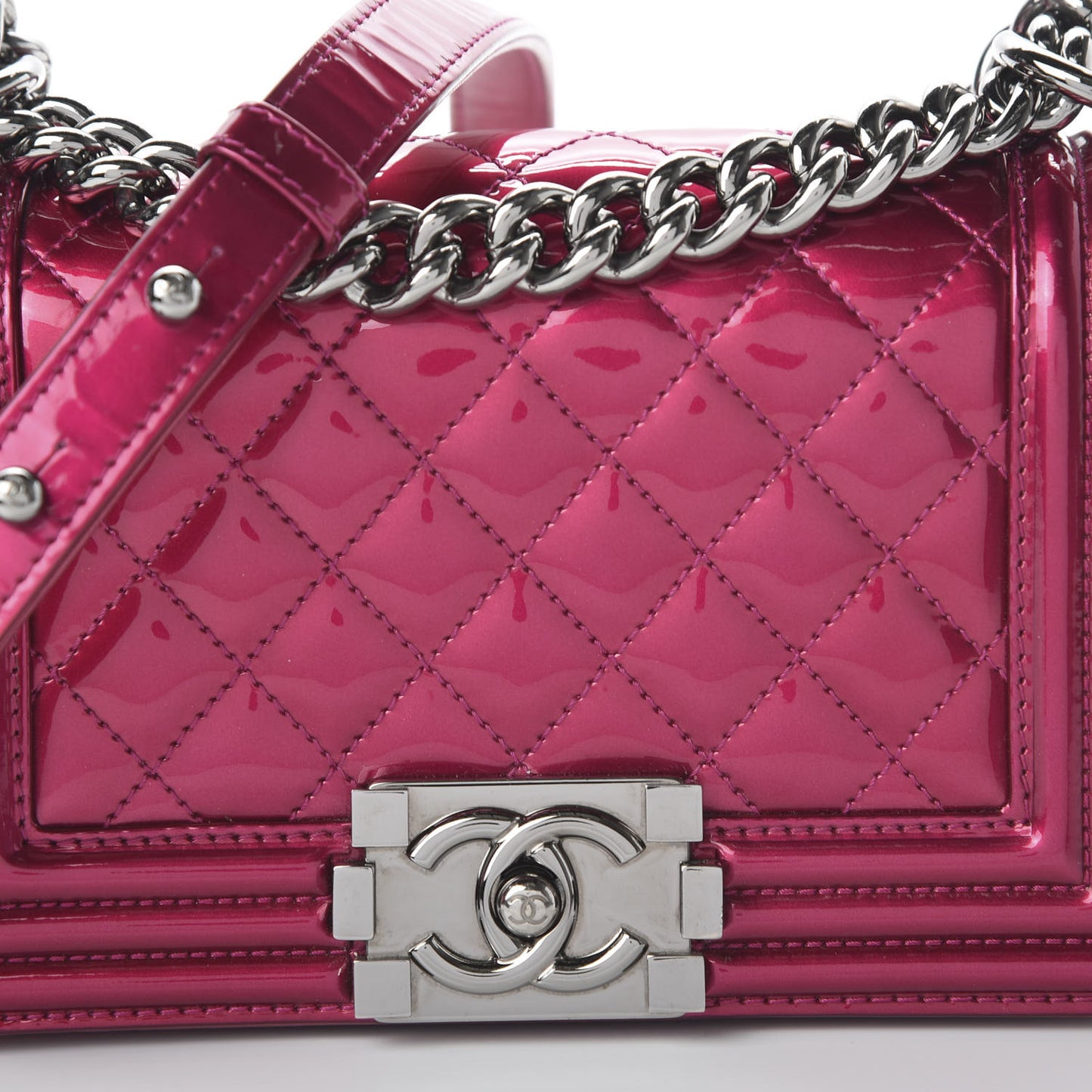 Metallic Patent Calfskin Quilted Small Boy Flap Pink