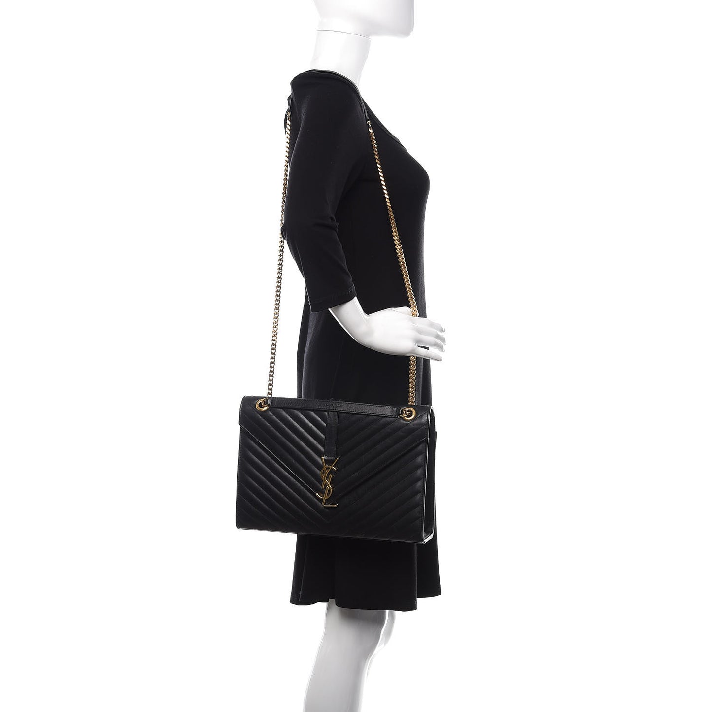 Smooth Calfskin Matelasse Chevron Large Monogram Satchel Black