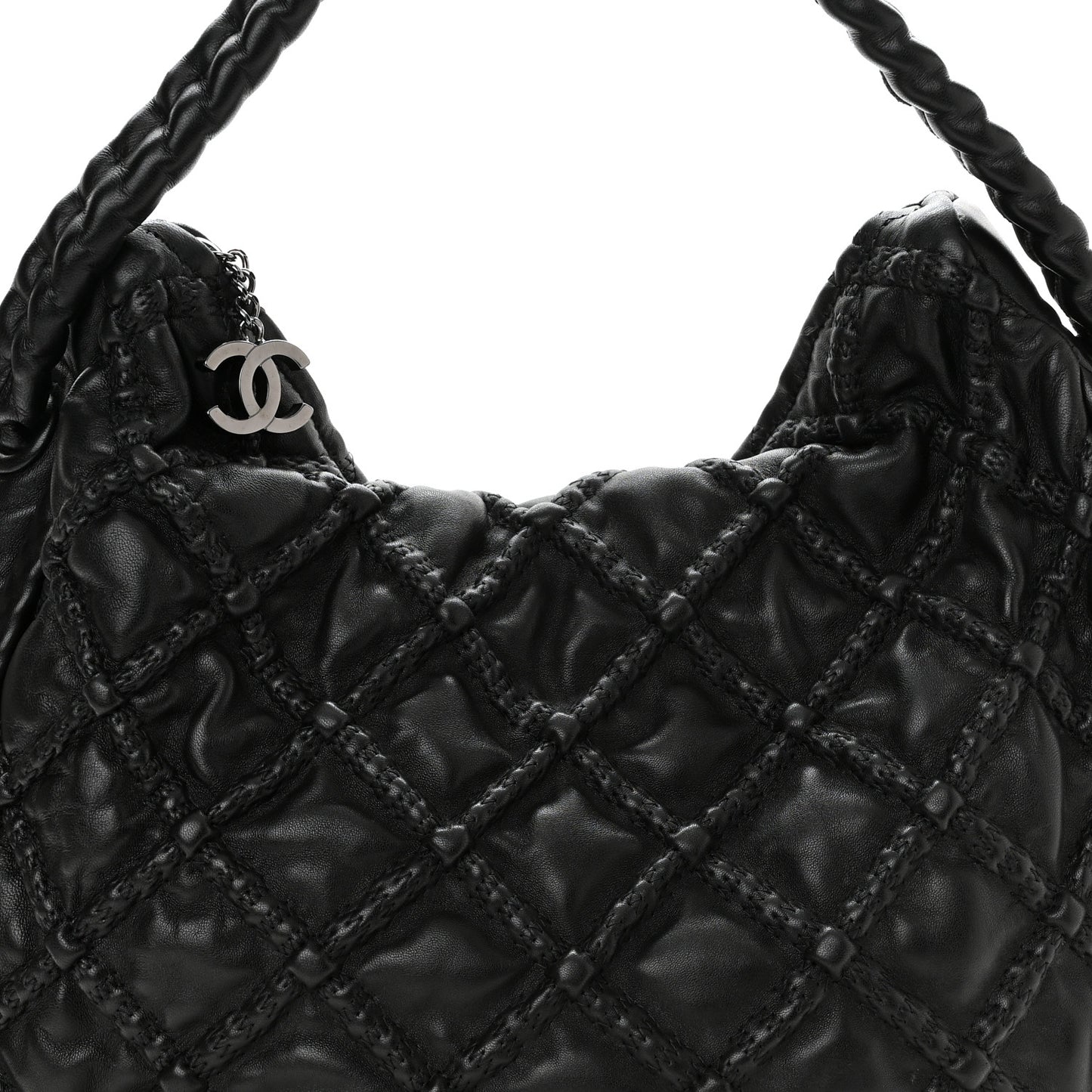 Quilted Lambskin Hidden Chain Hobo Black