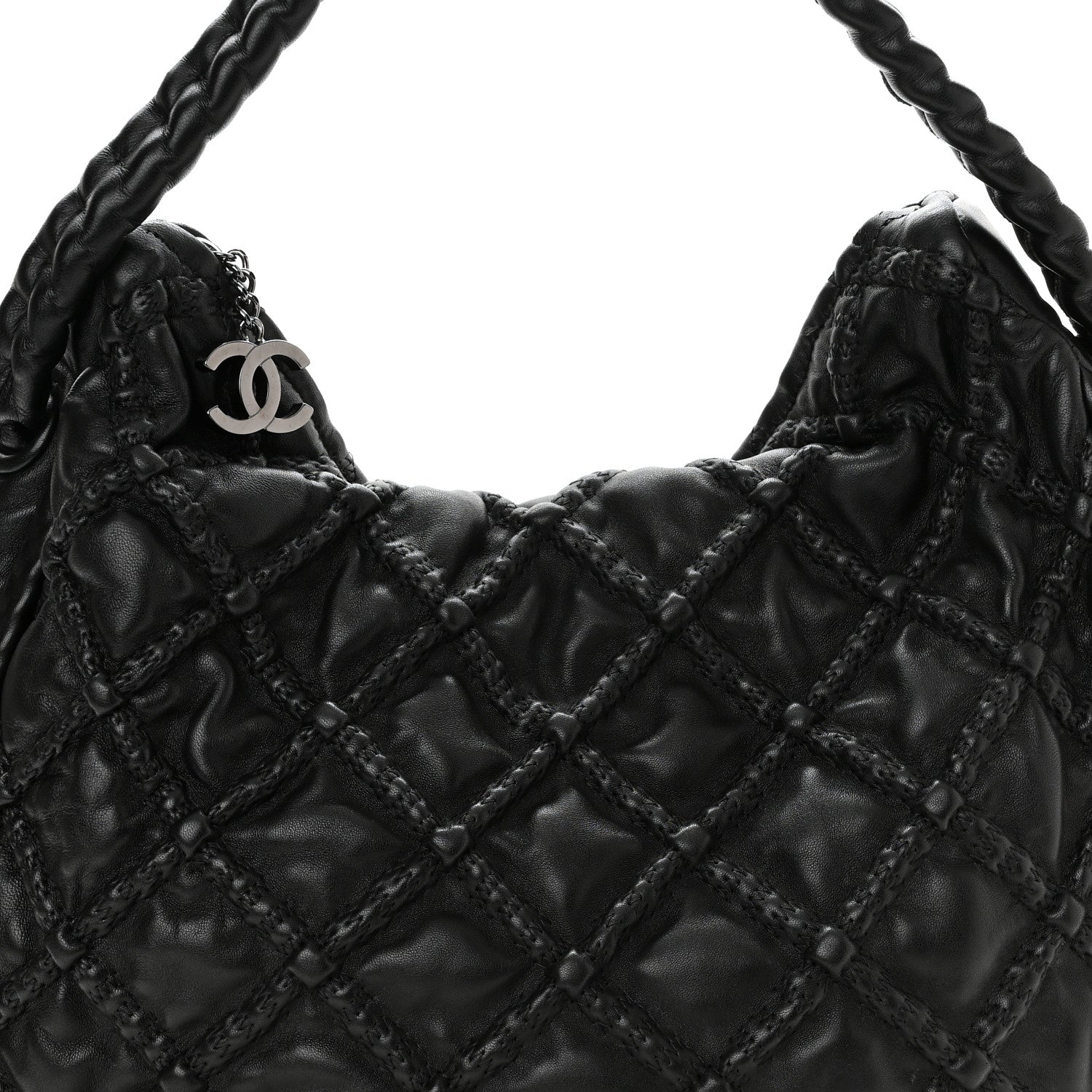 Chanel Quilted Lambskin Hidden Chain Hobo Black 8 of 10