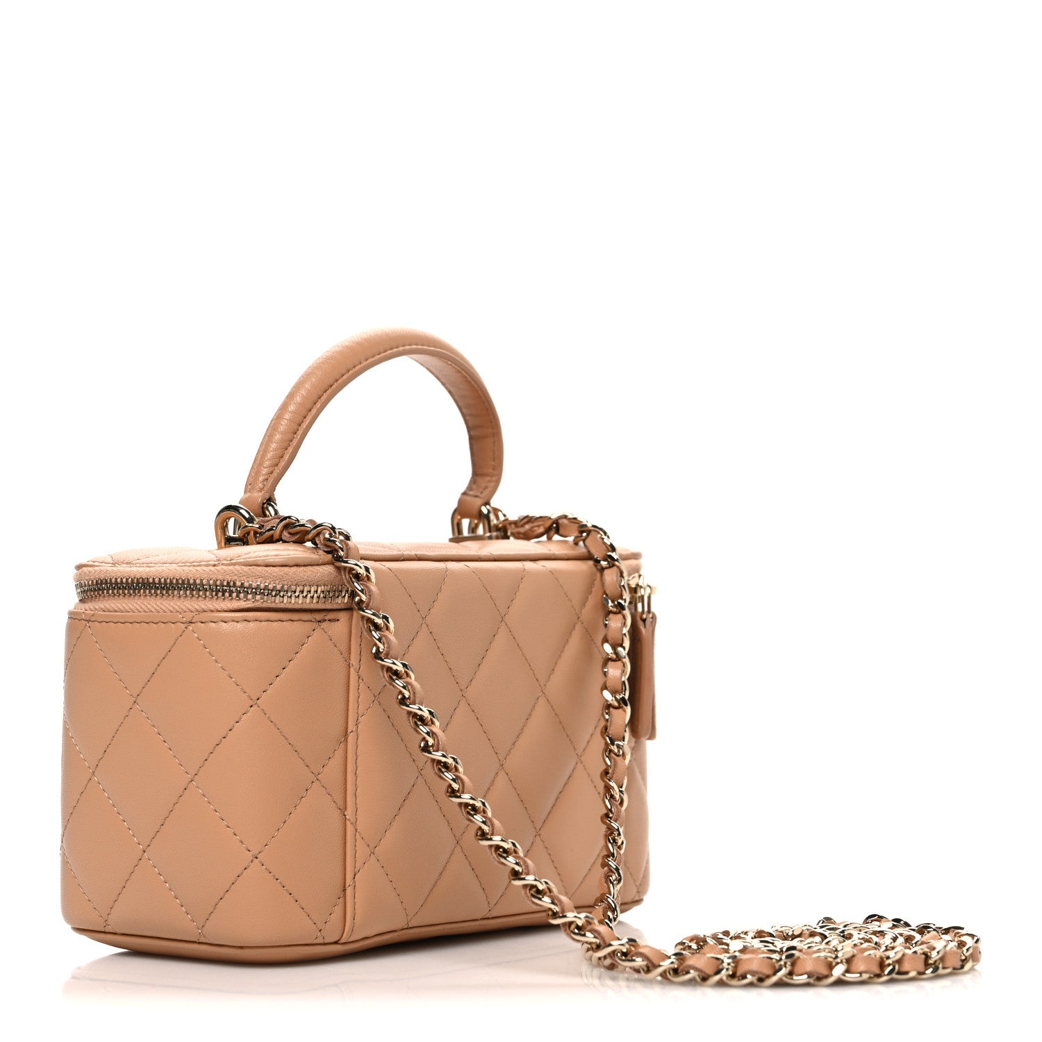 Chanel Lambskin Quilted Small Top Handle Vanity Case With Chain Beige 2 of 9