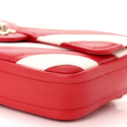 Chanel Lambskin Chevron Stitched Flap White Red 10 of 10