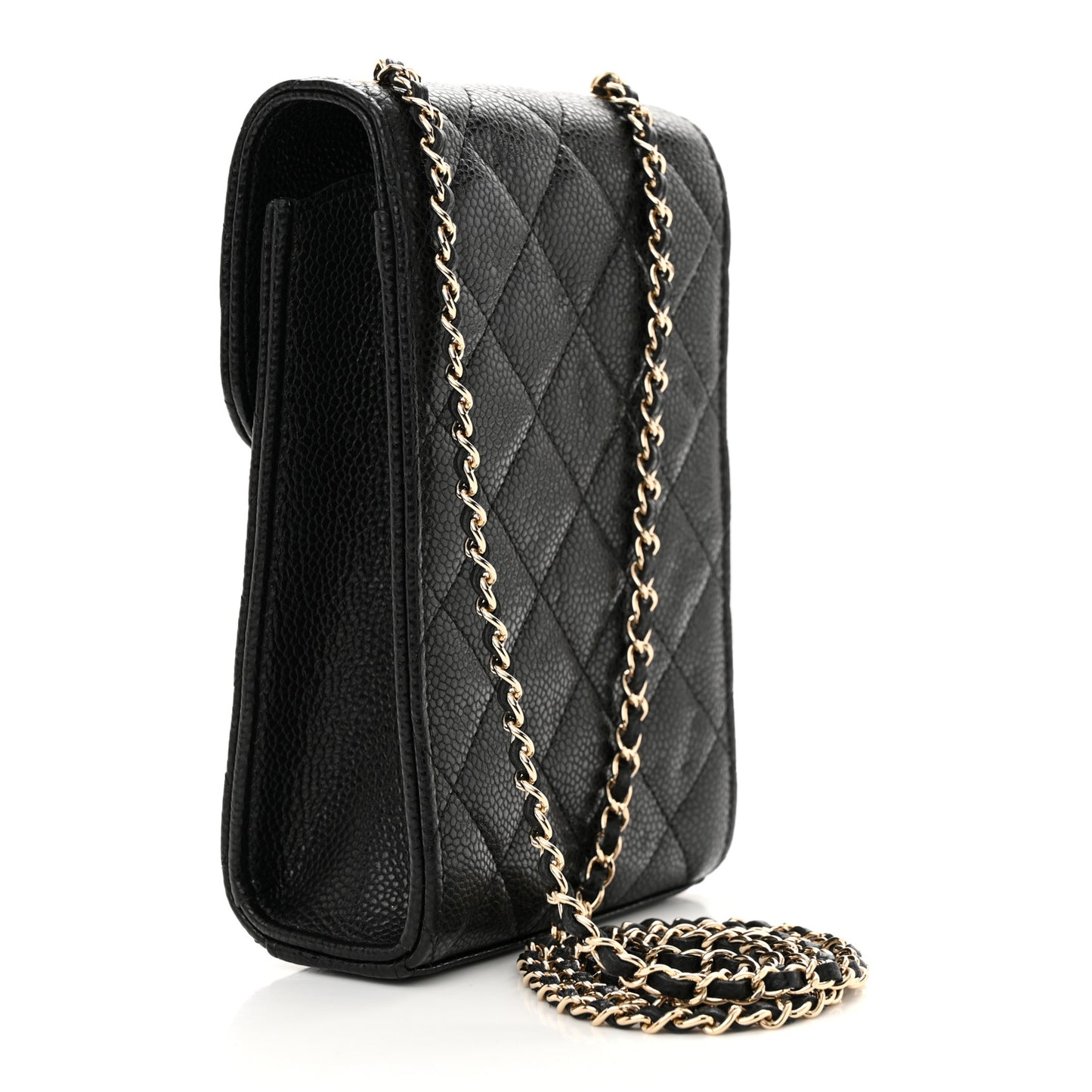 Caviar Quilted Golden Class Phone Holder Black