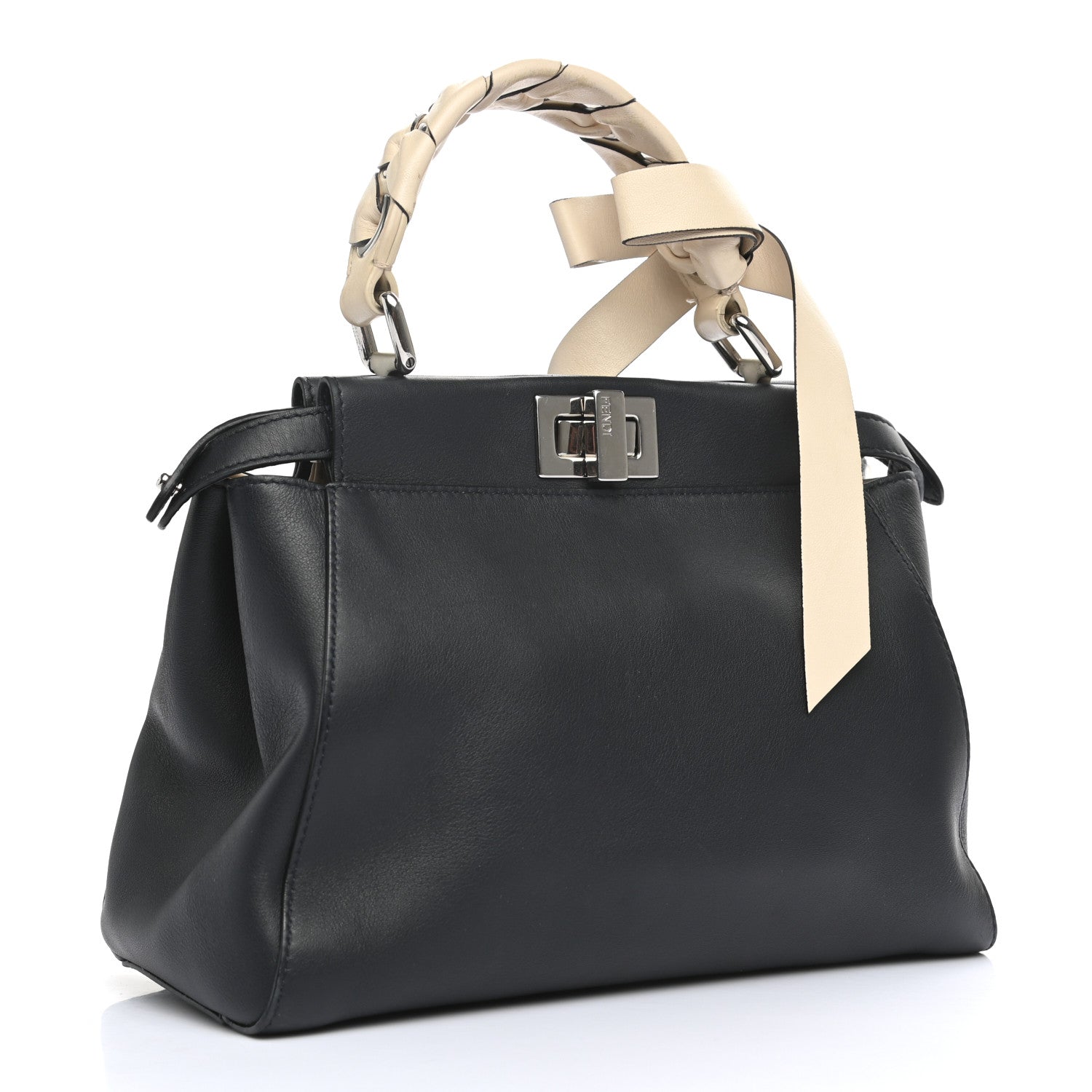 Fendi Vitello Seta Nappa Ribbon Mini Peekaboo Iconic Satchel Blue Notte Camelia 2 of 13