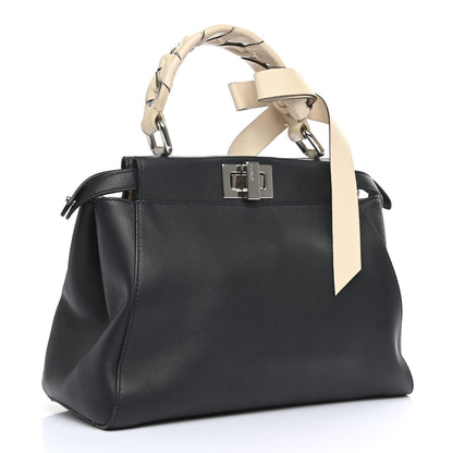Fendi Vitello Seta Nappa Ribbon Mini Peekaboo Iconic Satchel Blue Notte Camelia 2 of 13