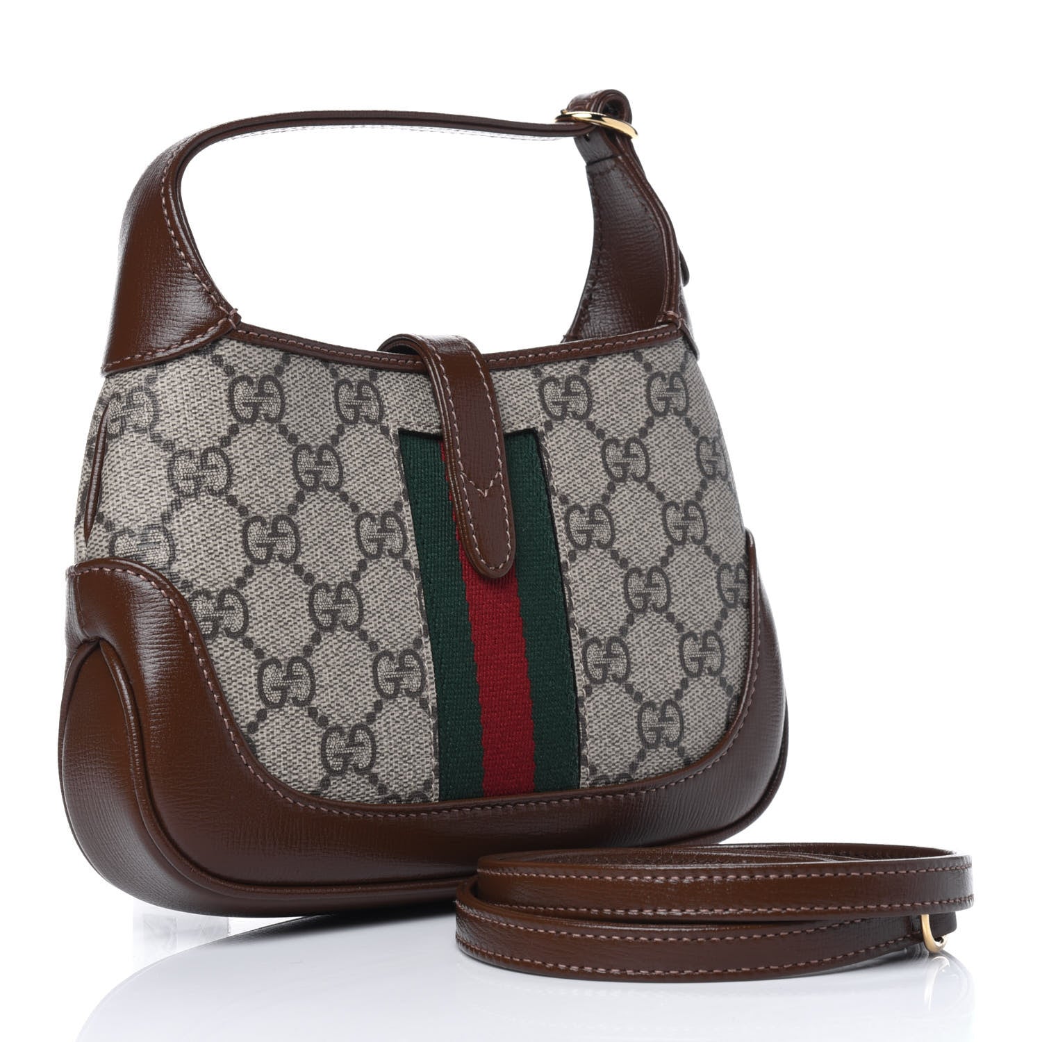 Gucci GG Supreme Monogram Azalea Calfskin Web Mini Jackie 1961 Hobo Beige Ebony Brown Sugar 3 of 11