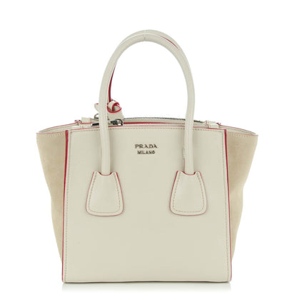 Prada Glace Calf Suede Mini Twin Pocket Tote Talco Rosso 2 of 10