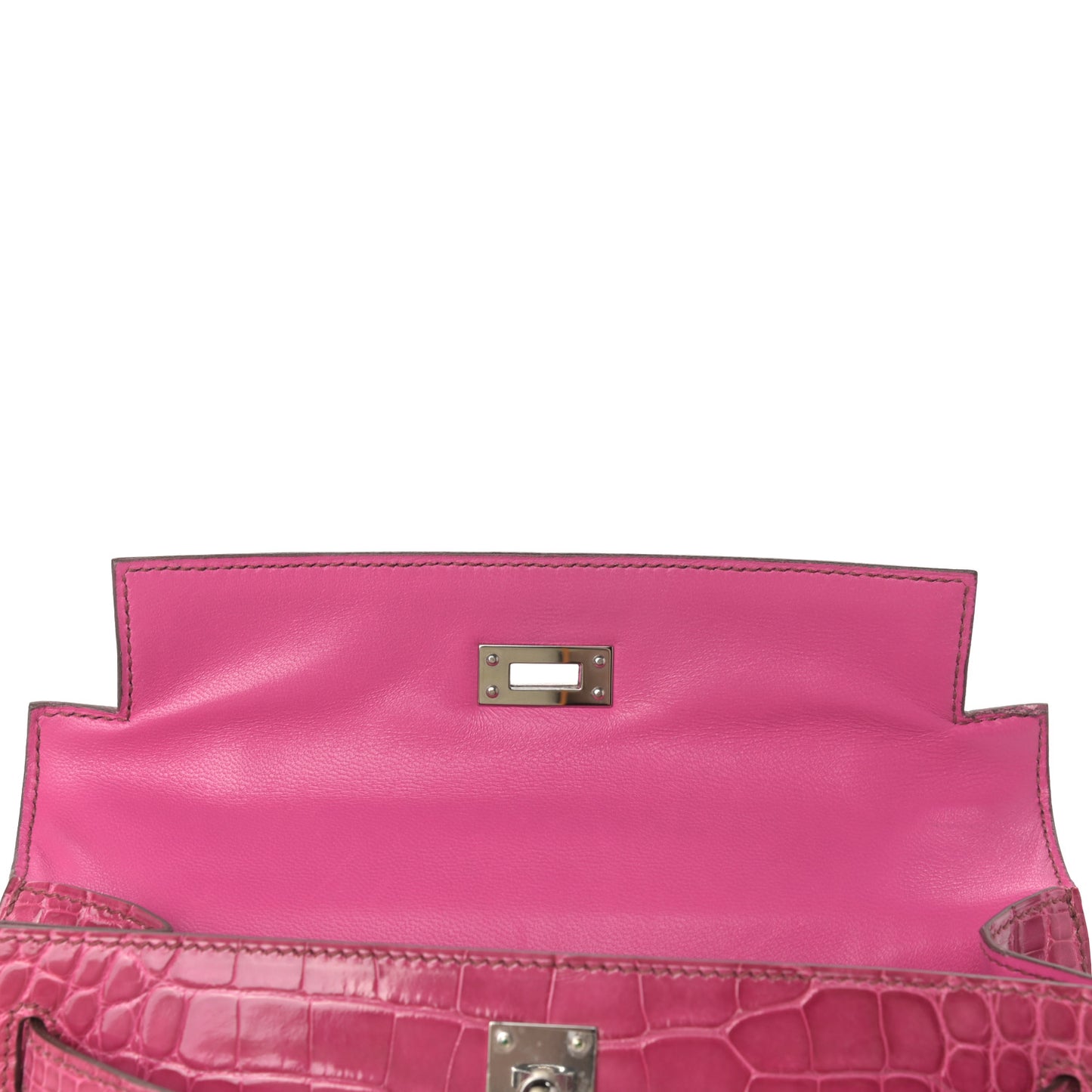 Shiny Alligator Kelly Pochette Fuchsia
