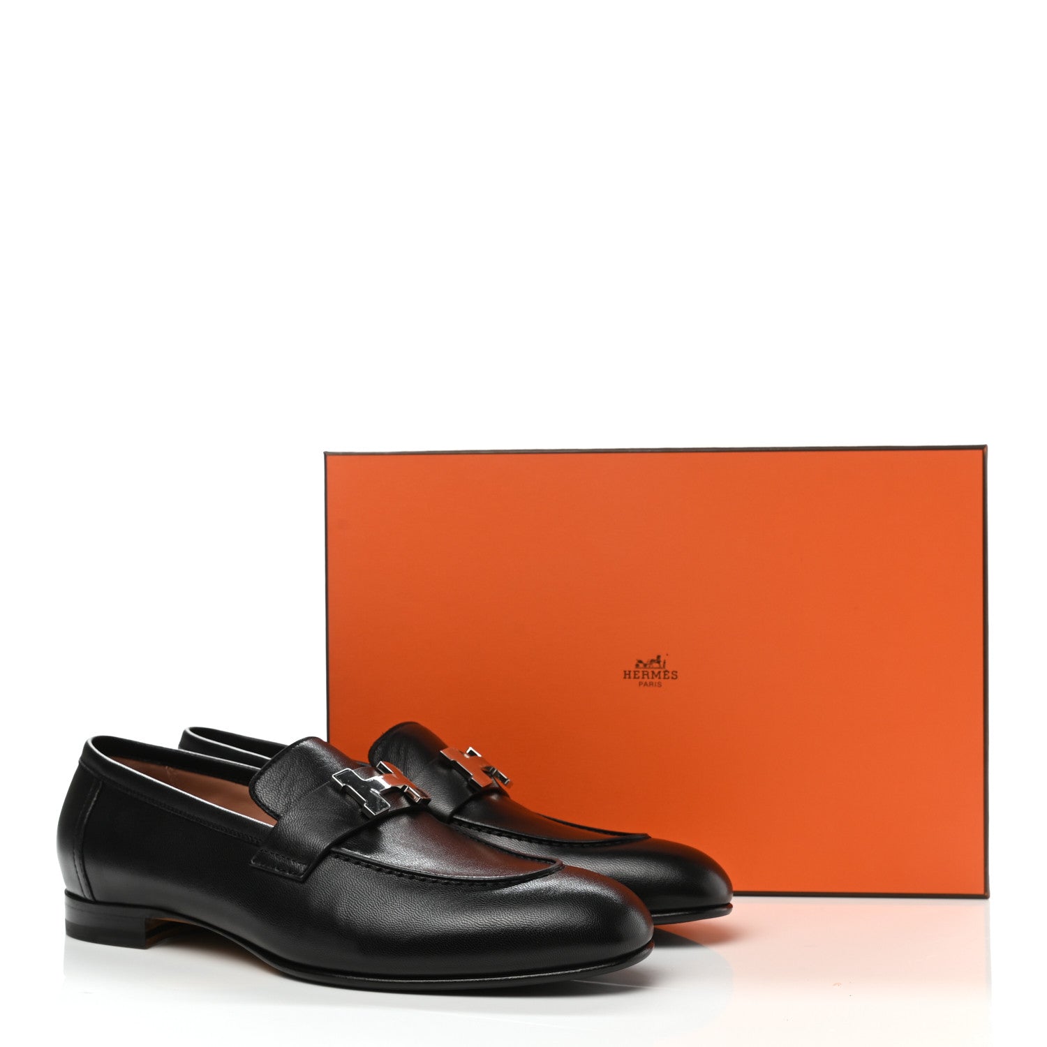 Hermes Goatskin Womens Paris Loafers 38.5 Black 9 of 9