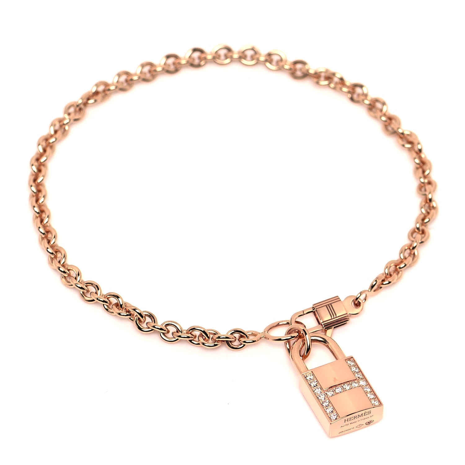 Hermes 18K Rose Gold Diamond Amulettes Cadenas Bracelet ST 1 of 6