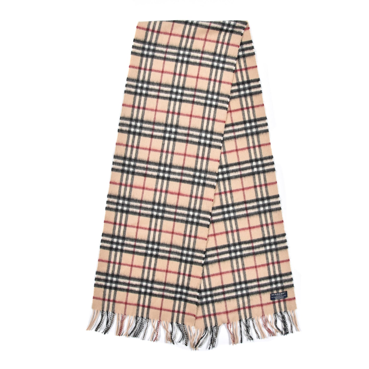 Cashmere Merino Wool Nova Check Fringe Scarf Ivory