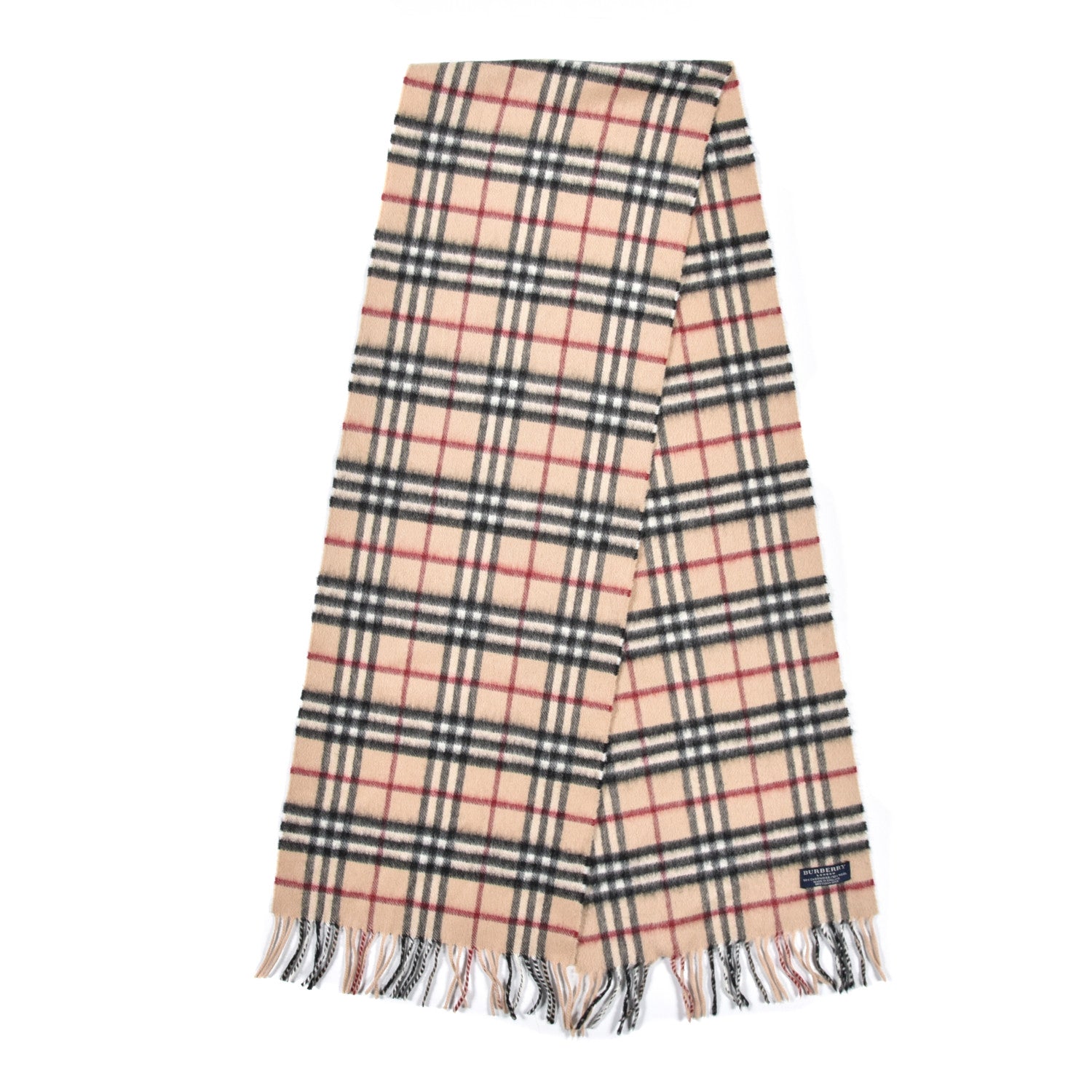 Burberry Cashmere Merino Wool Nova Check Fringe Scarf Ivory 2 of 4