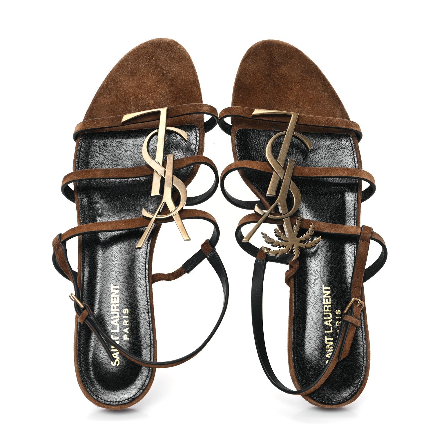Saint Laurent Suede Cassandra Monogram Palm 05 Sandals 40.5 Brown 2 of 10
