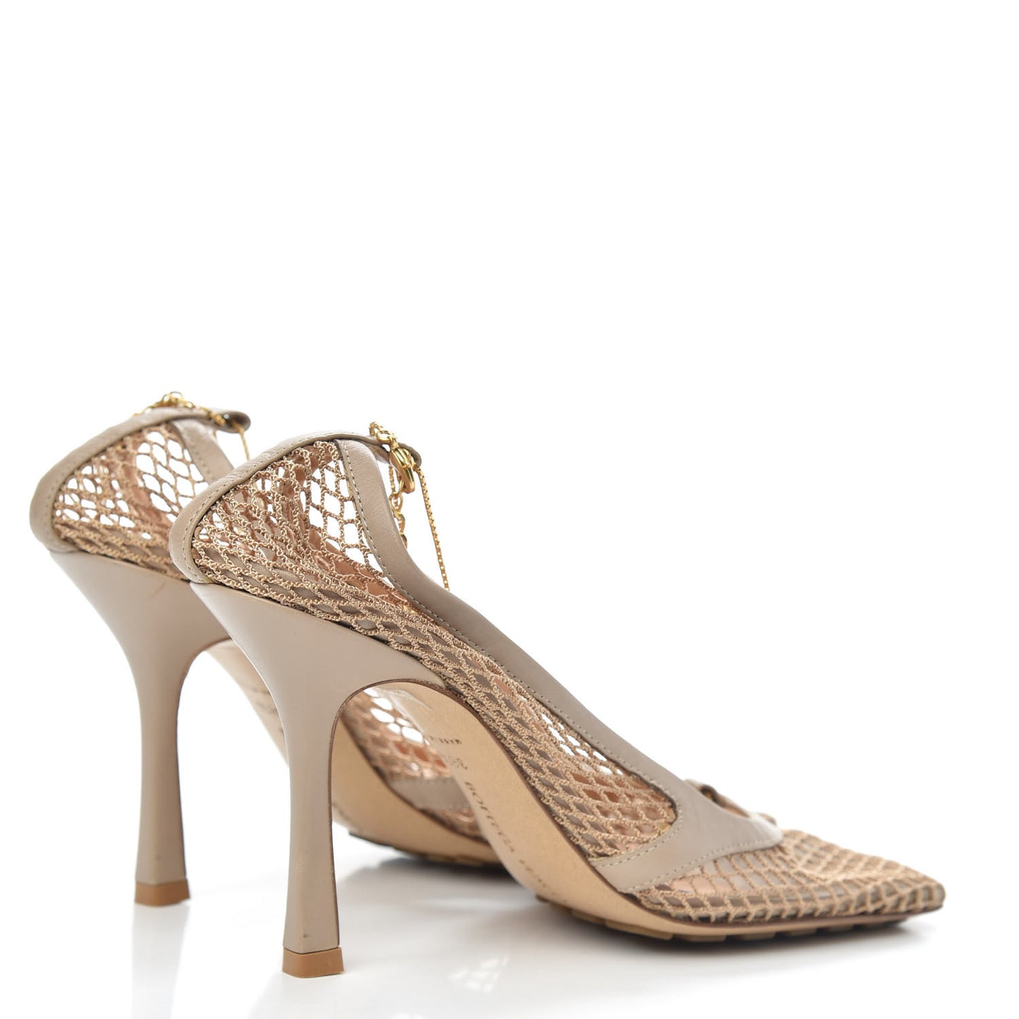 Mesh Calfskin Chain Stretch Pumps 38.5 Beige