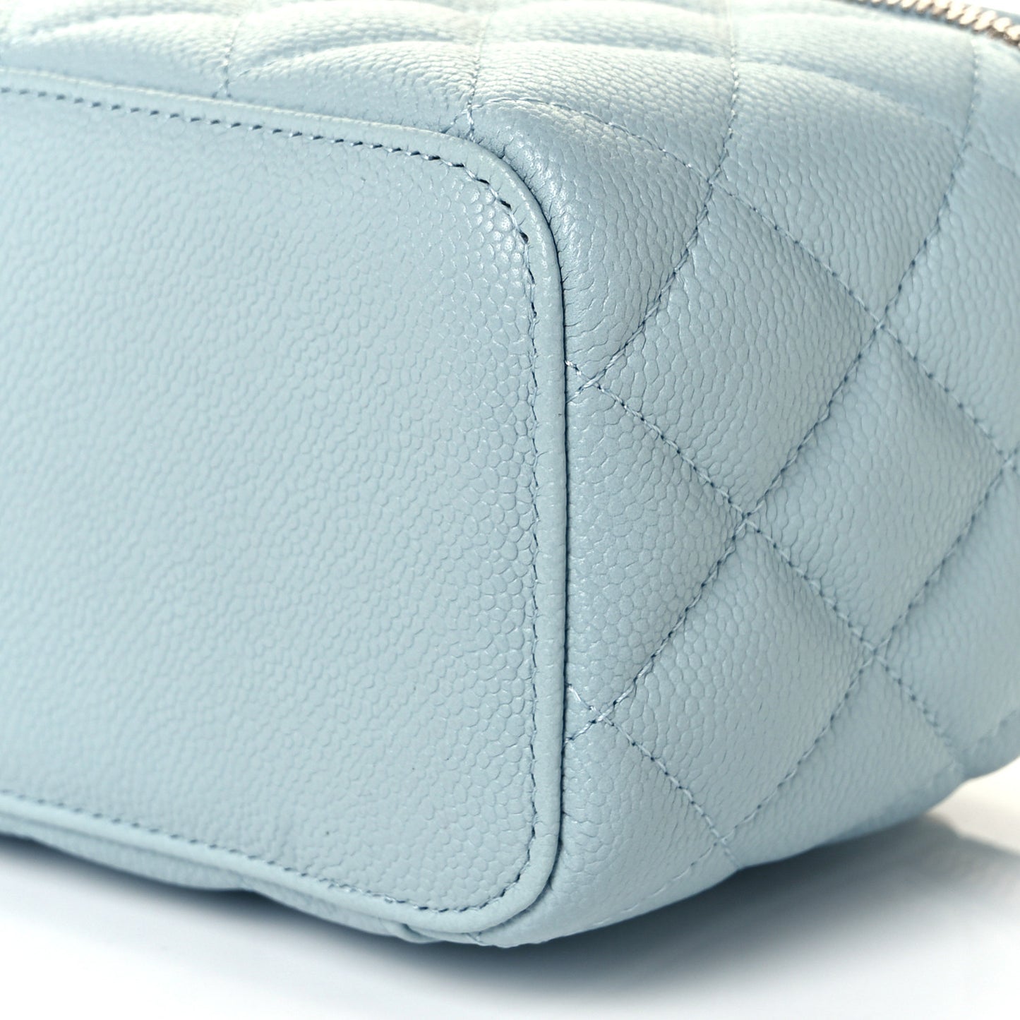 Caviar Quilted Small Tiny CC Vanity Case With Chain Light Blue