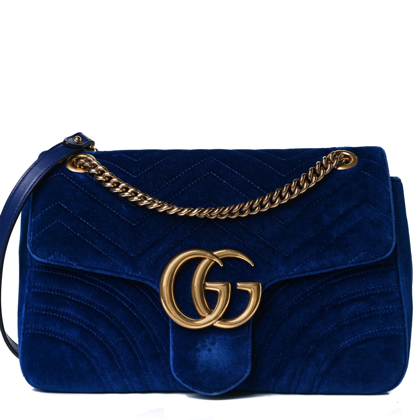Velvet Matelasse Medium GG Marmont Shoulder Bag Cobalt Blue