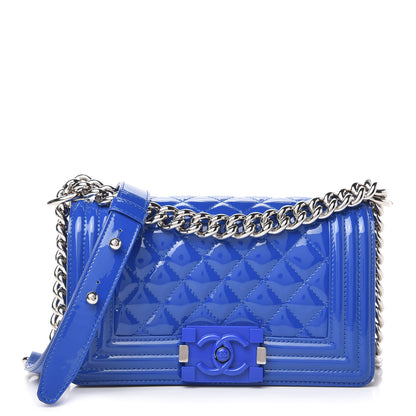 Chanel Patent Calfskin Quilted Small Plexiglass Boy Flap Blue 1 of 10