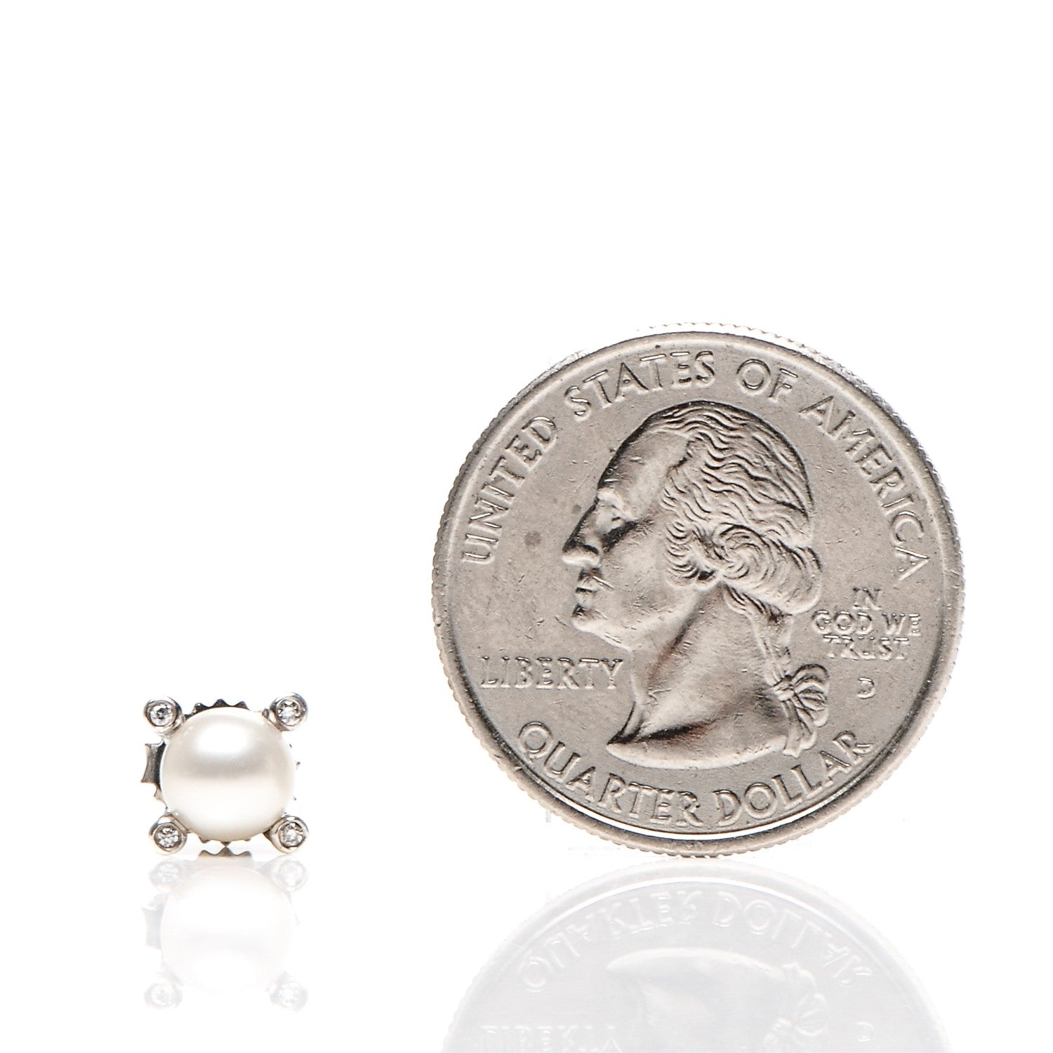 David Yurman Sterling Silver Diamond Pearl 7mm Earrings 2 of 4