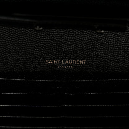 Saint Laurent Grain De Poudre Matelasse Chevron Monogram Monochrome Chain Wallet Black 7 of 10