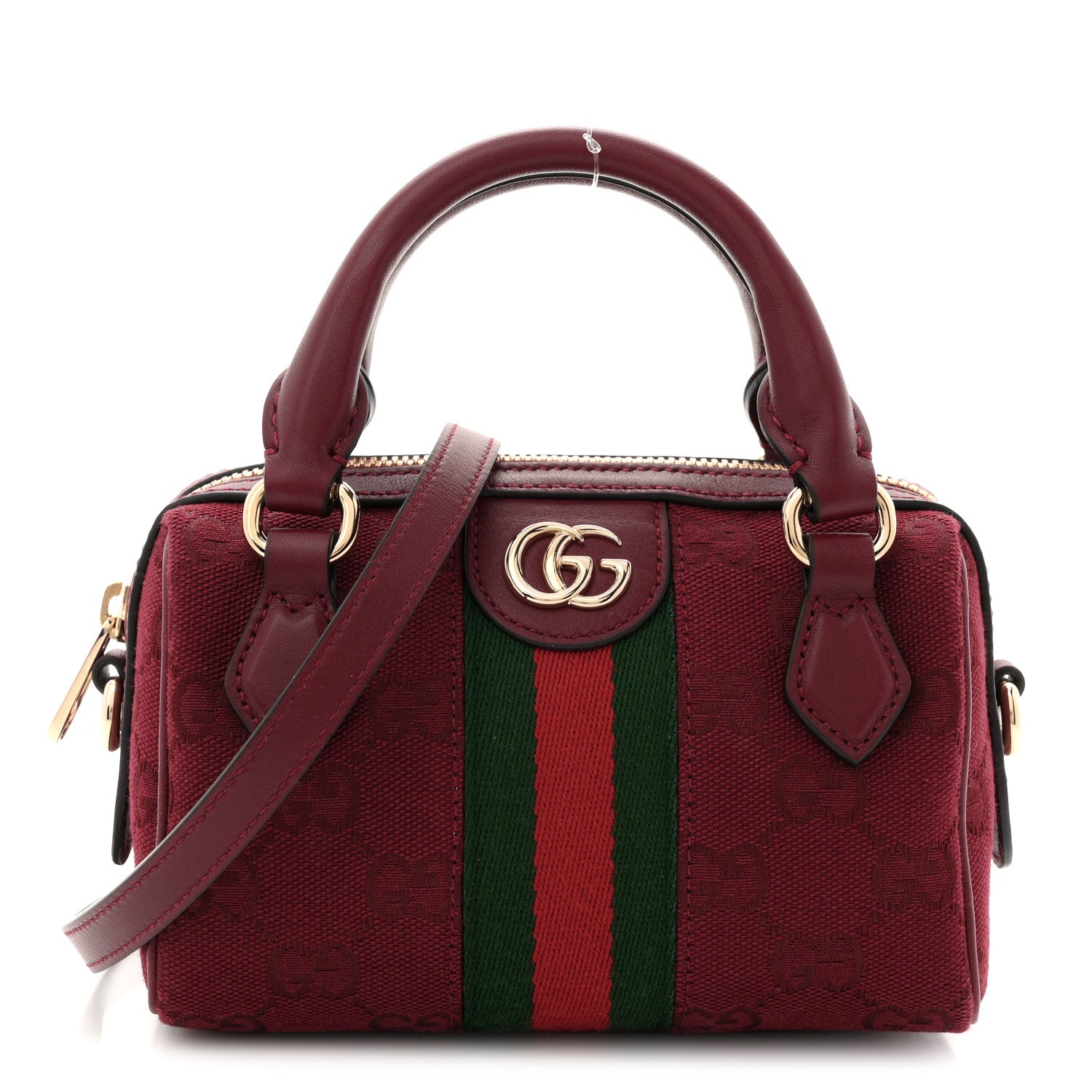 Gucci GG Supreme Monogram Textured Dollar Calfskin Web Super Mini Ophidia Top Handle Bowler Bag Rosso Ancora 1 of 19