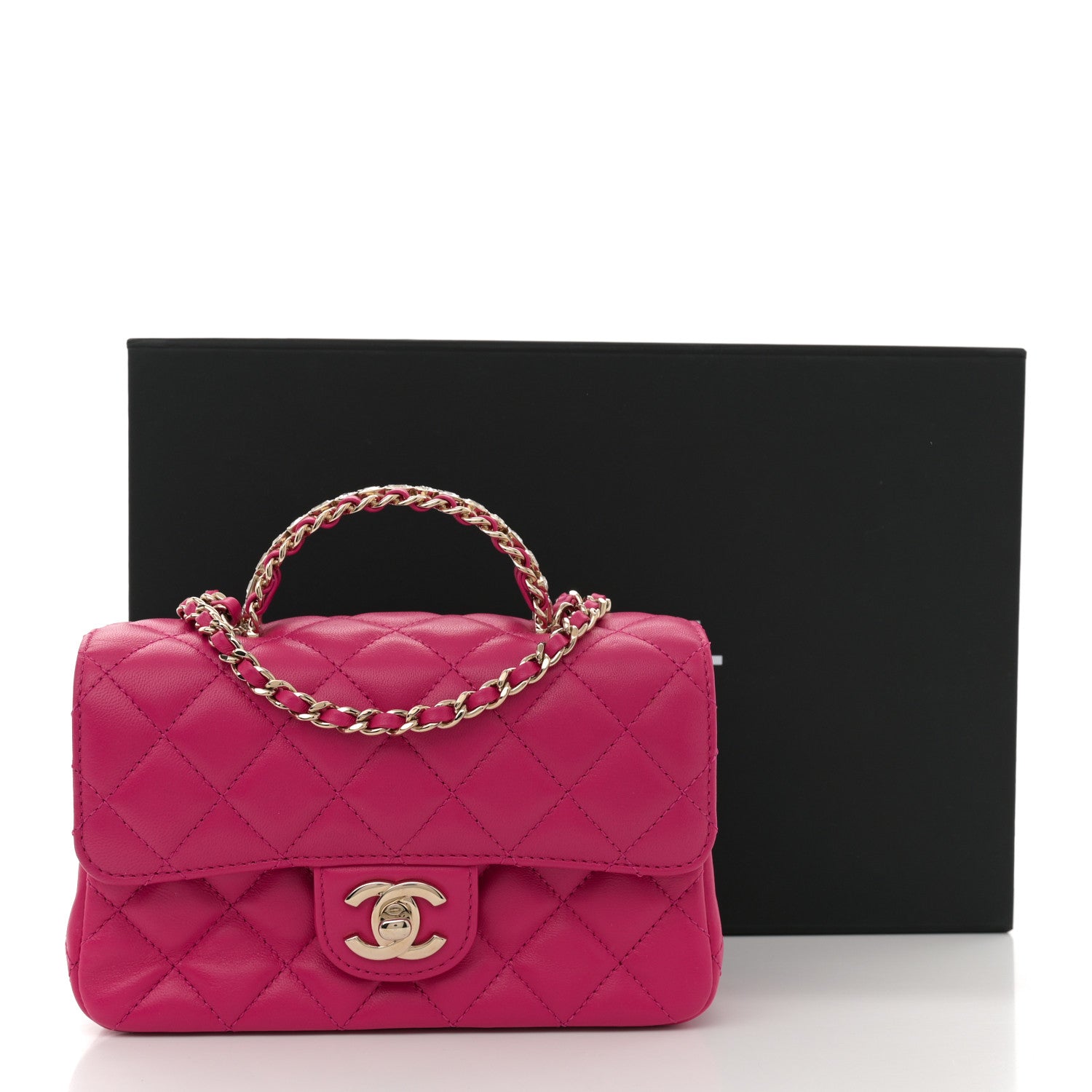 Chanel Lambskin Quilted Mini Crystal Top Handle Rectangular Flap Dark Pink 11 of 11