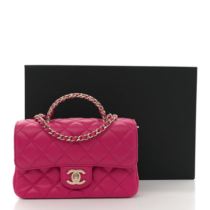 Chanel Lambskin Quilted Mini Crystal Top Handle Rectangular Flap Dark Pink 11 of 11