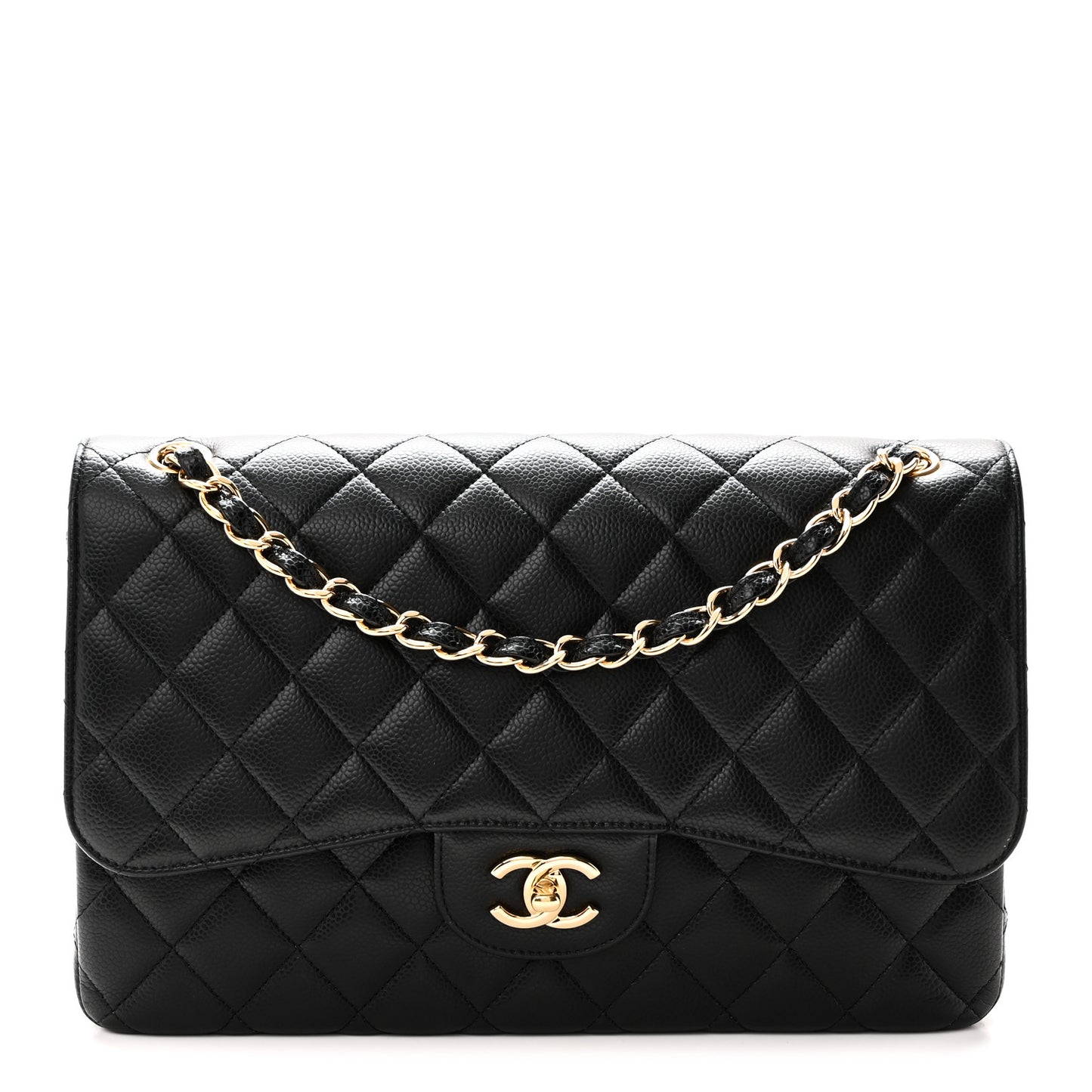 Caviar Quilted Jumbo Double Flap Black