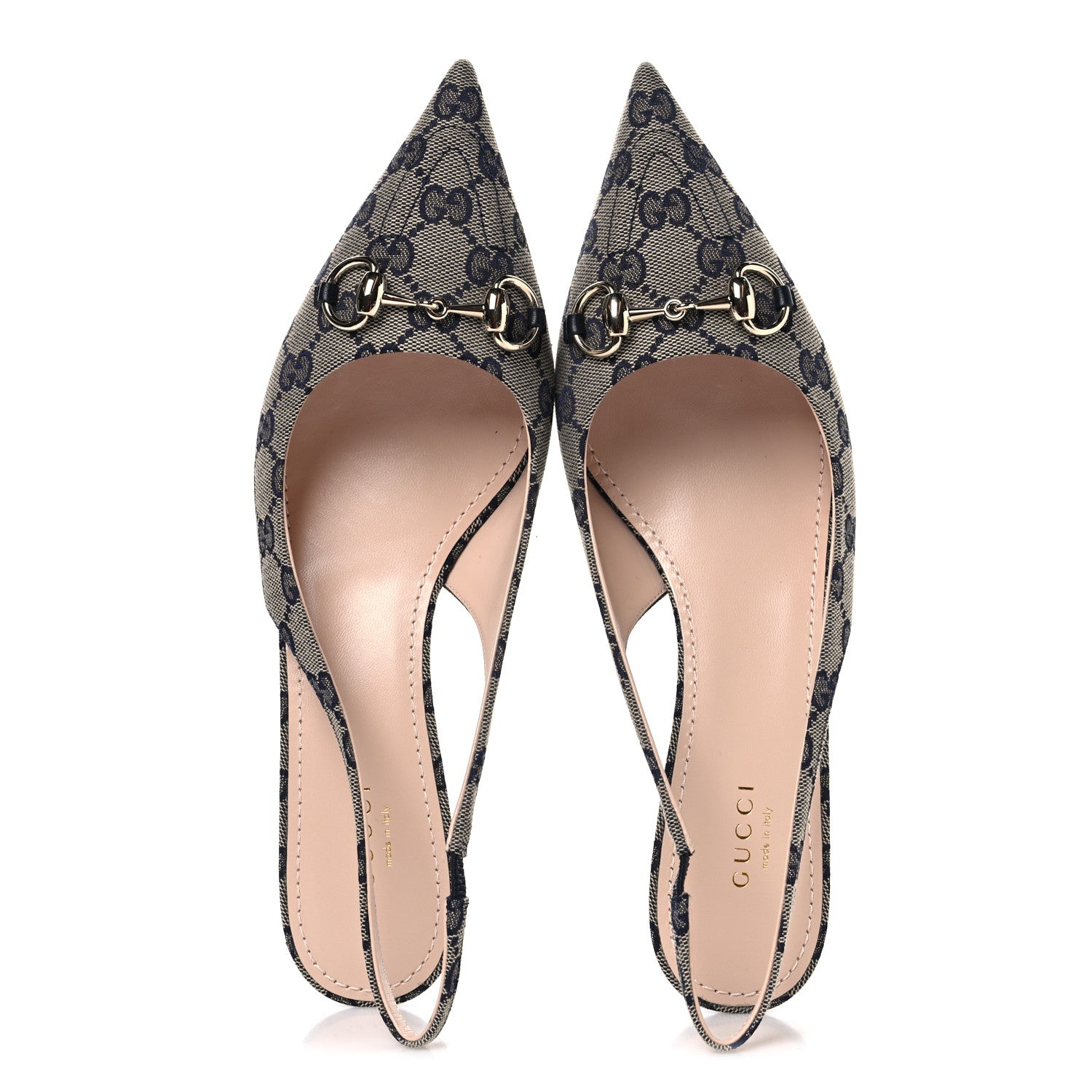 Gucci Monogram Horsebit 35mm Slingback Pumps 40 Beige Blue 2 of 10