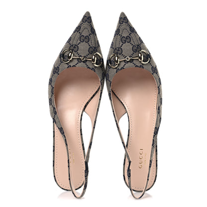 Gucci Monogram Horsebit 35mm Slingback Pumps 40 Beige Blue 2 of 10