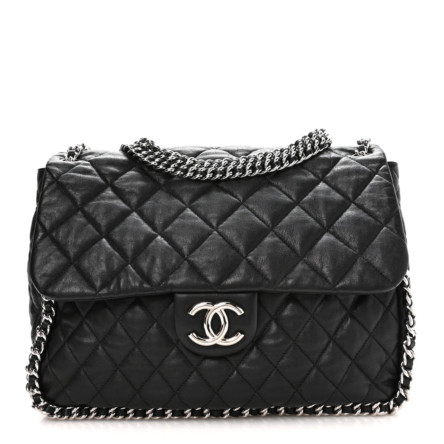Chanel Washed Lambskin Quilted Maxi Chain Around Flap Black 1 of 10