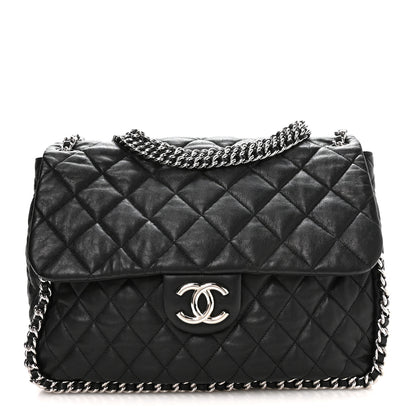 Chanel Washed Lambskin Quilted Maxi Chain Around Flap Black 1 of 10