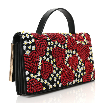 Valentino Garavani Suede Beaded Sequin Embellished Clutch Red Black 3 of 8