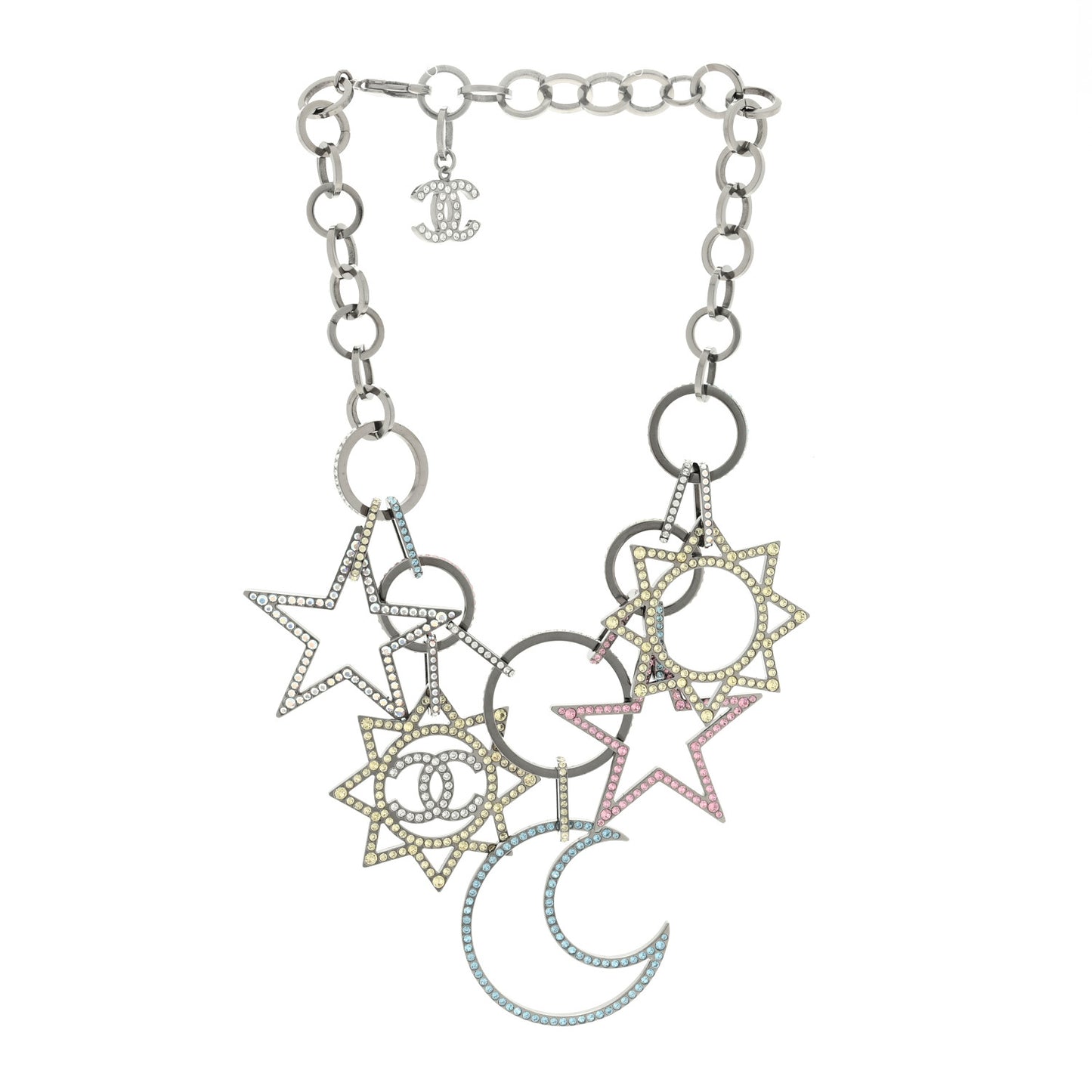 Ruthenium Crystal CC Star Moon Star Necklace