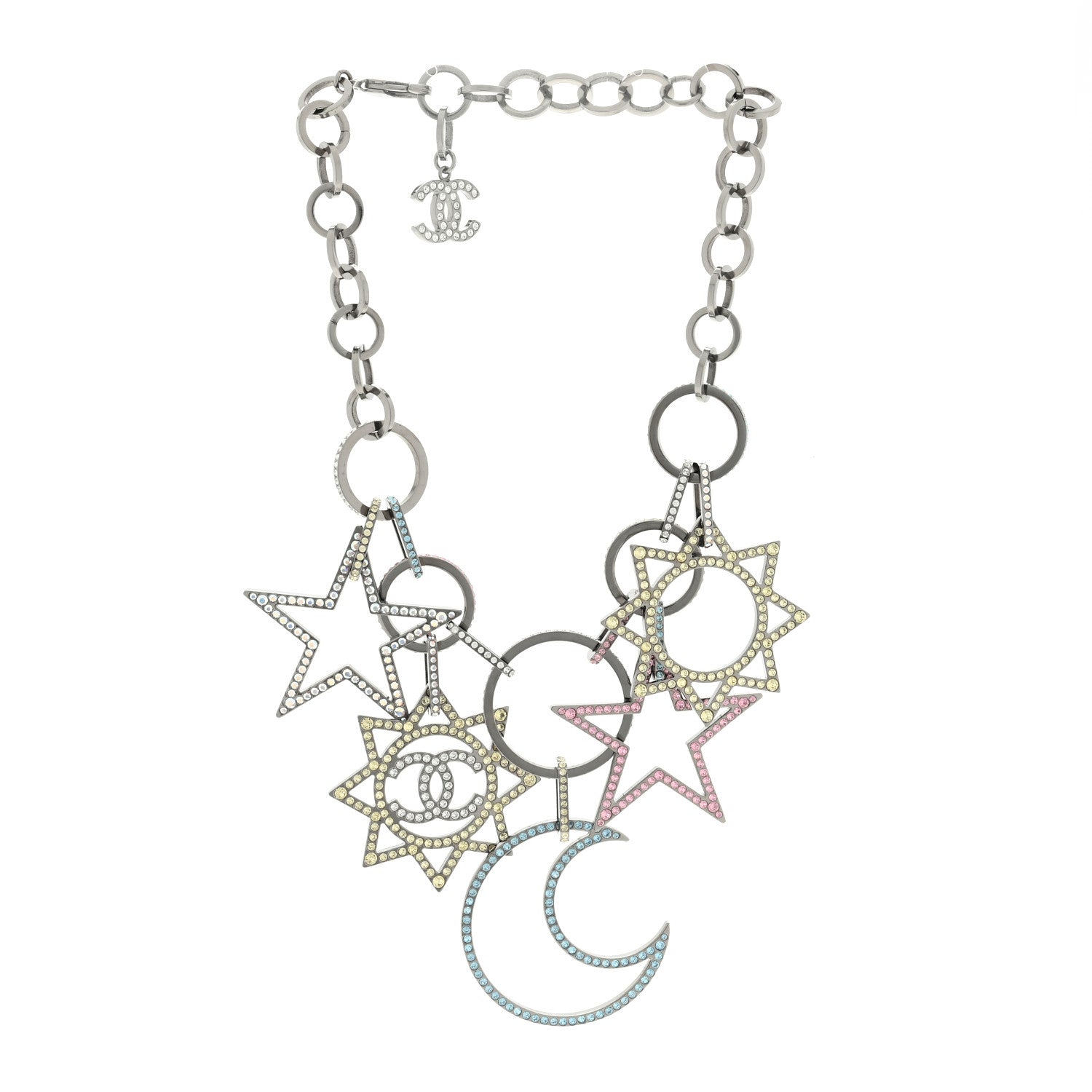 Chanel Ruthenium Crystal CC Star Moon Star Necklace 3 of 4