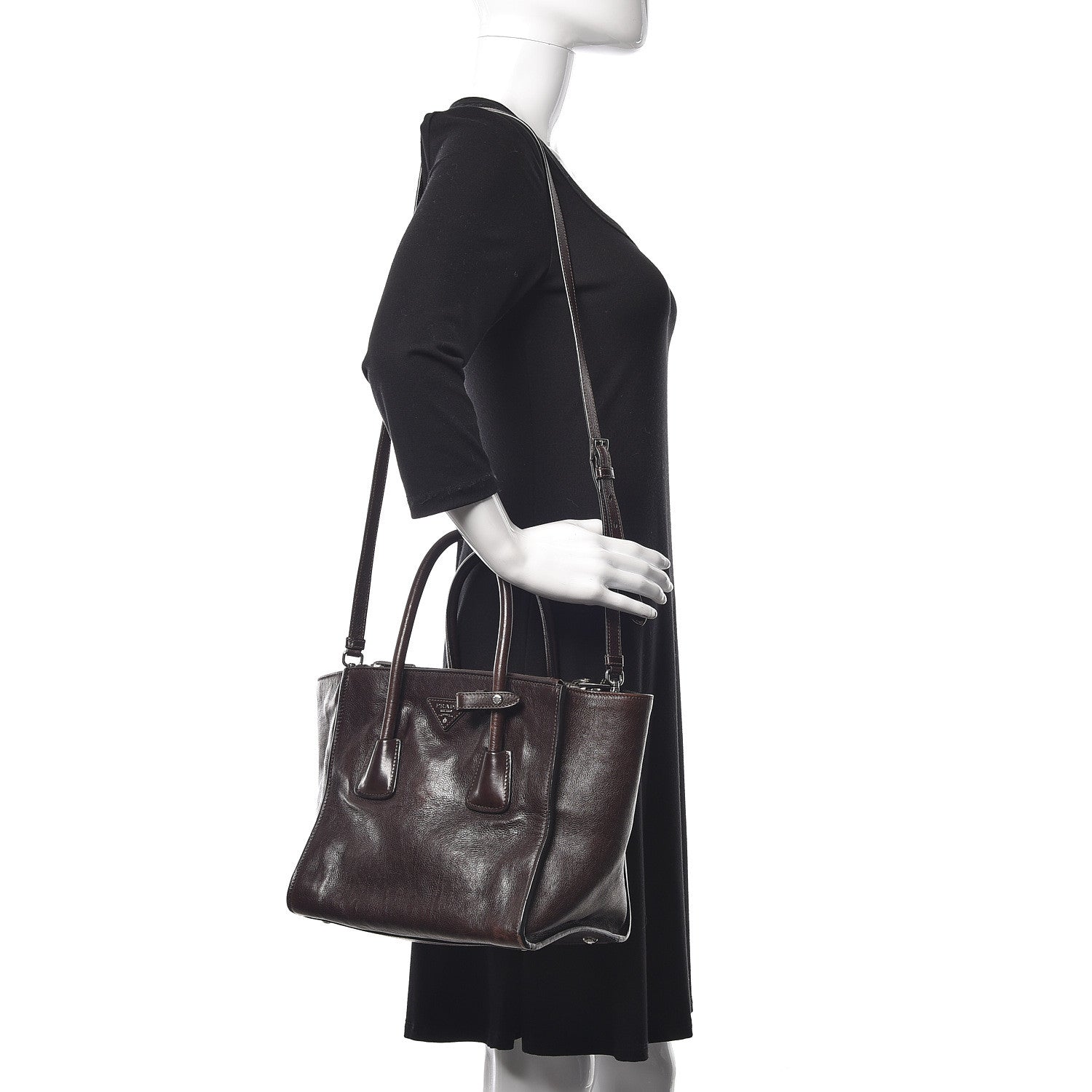 Prada Glace Calfskin Small Twin Pocket Tote Moro 3 of 10
