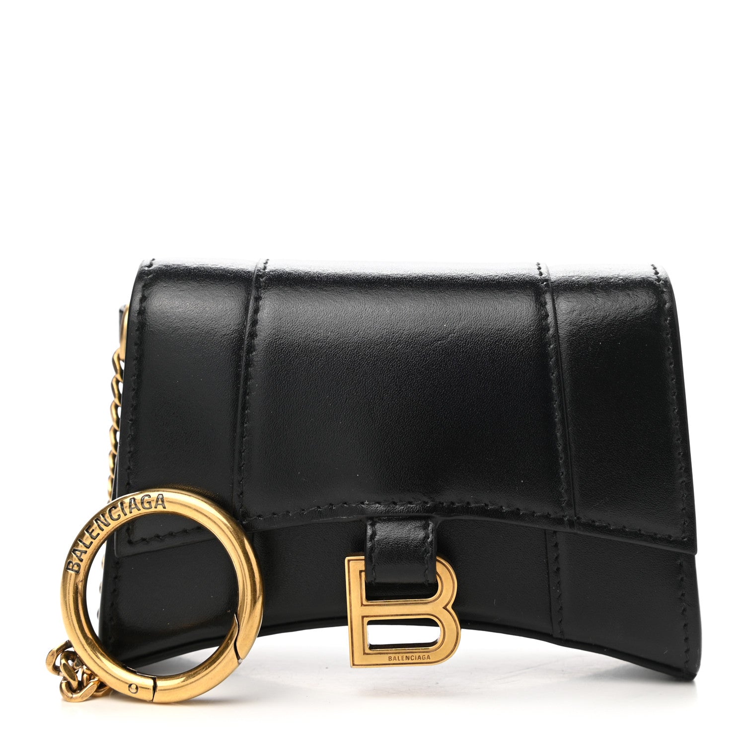 Balenciaga Shiny Box Calfskin Hourglass Chain Cardholder Black 1 of 9